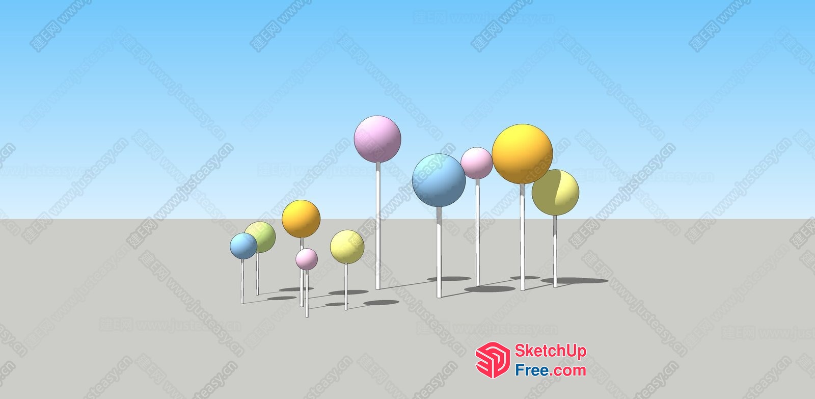 Colorful Spheres On Sticks In A Desert Landscape 3D SketchUp File