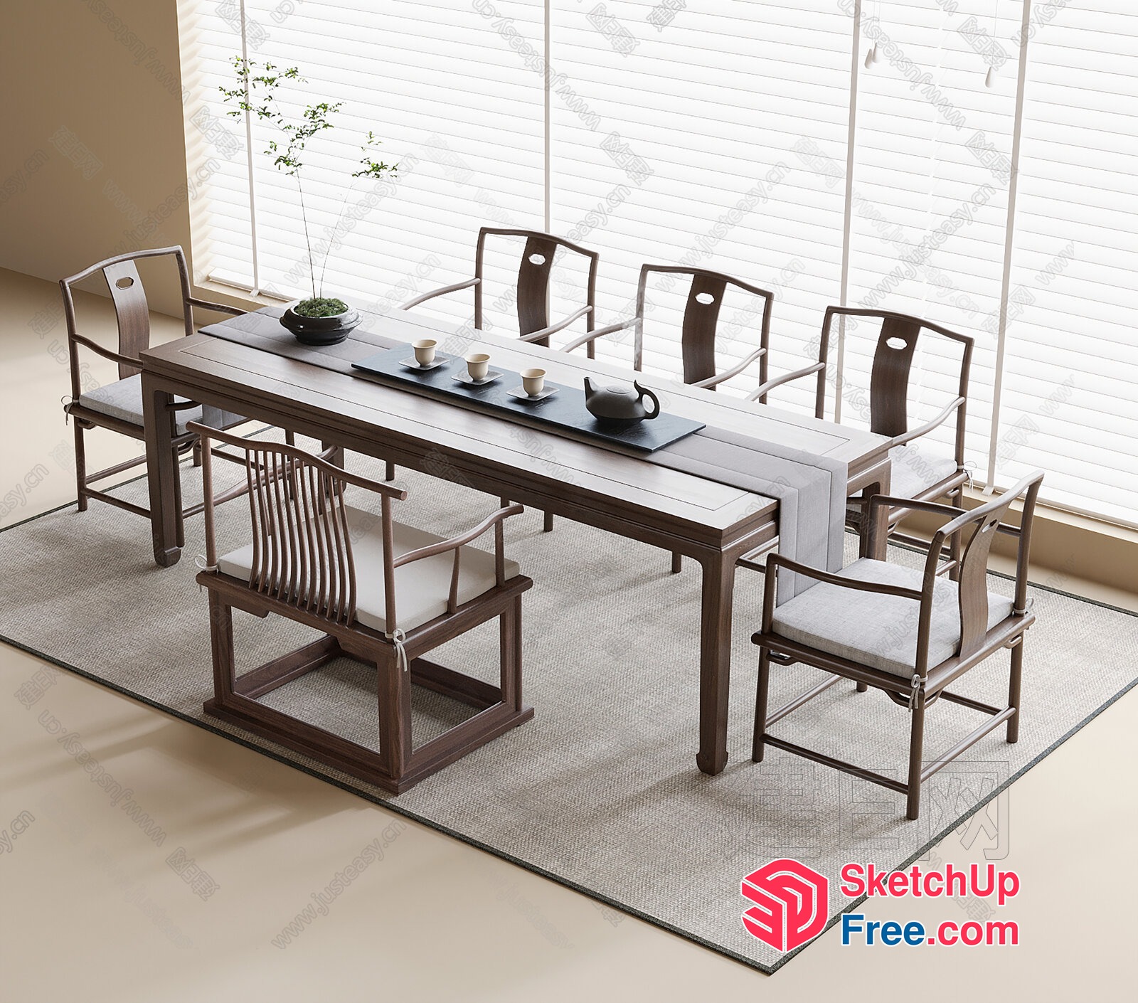 Elegant Dining Table With Chairs And Tea Set 3D SketchUp File