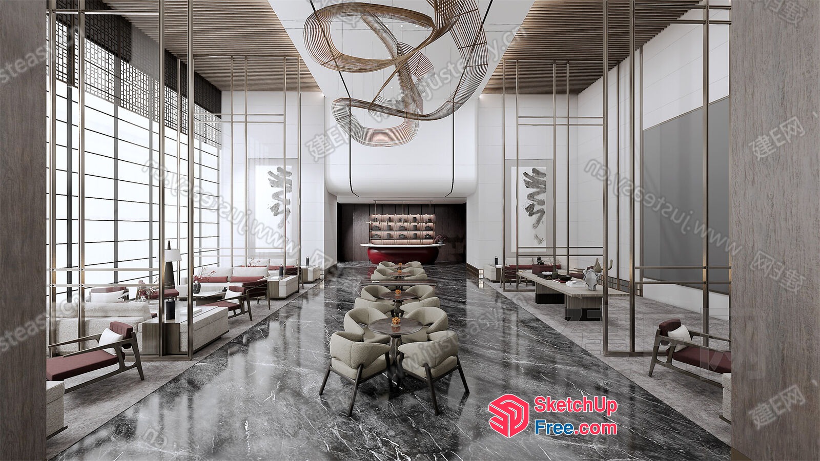 Modern Lounge Area With Marble Floors And Sleek Furniture 3D SketchUp File