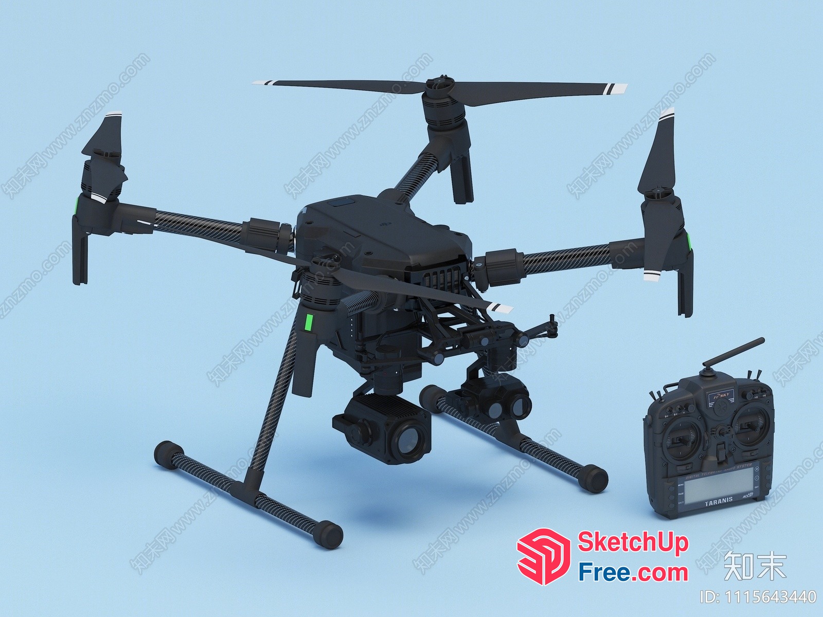 Black Quadcopter Drone With Remote Control 3D SketchUp File