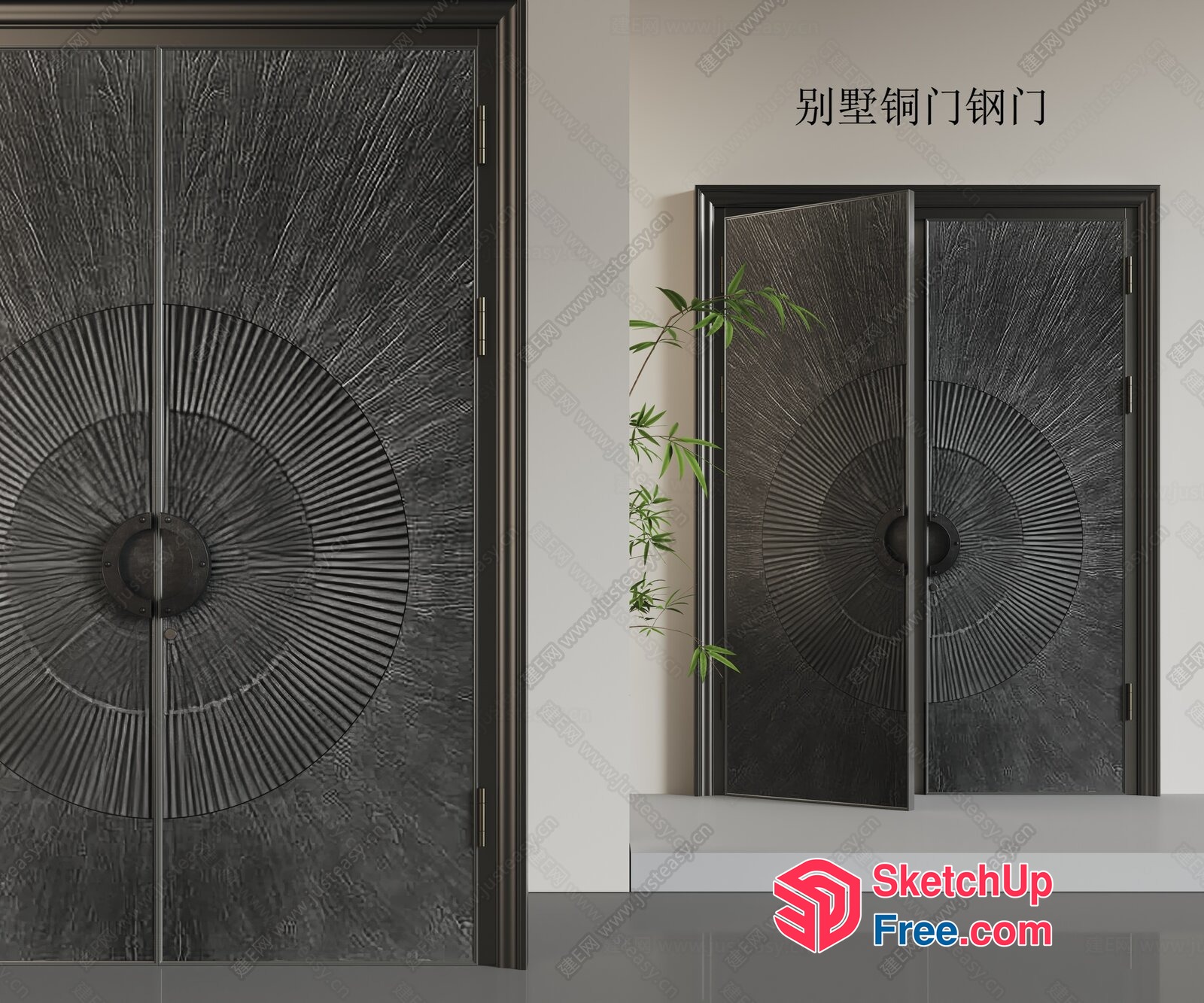 Modern Japanese-Inspired Door Design With Textured Glass 3D SketchUp File