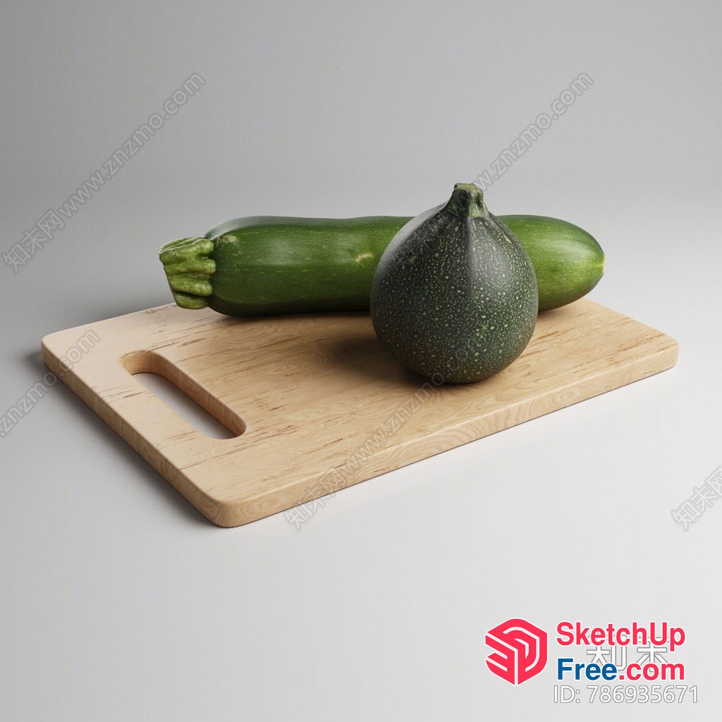 Two Zucchinis On A Wooden Cutting Board 3D SketchUp File
