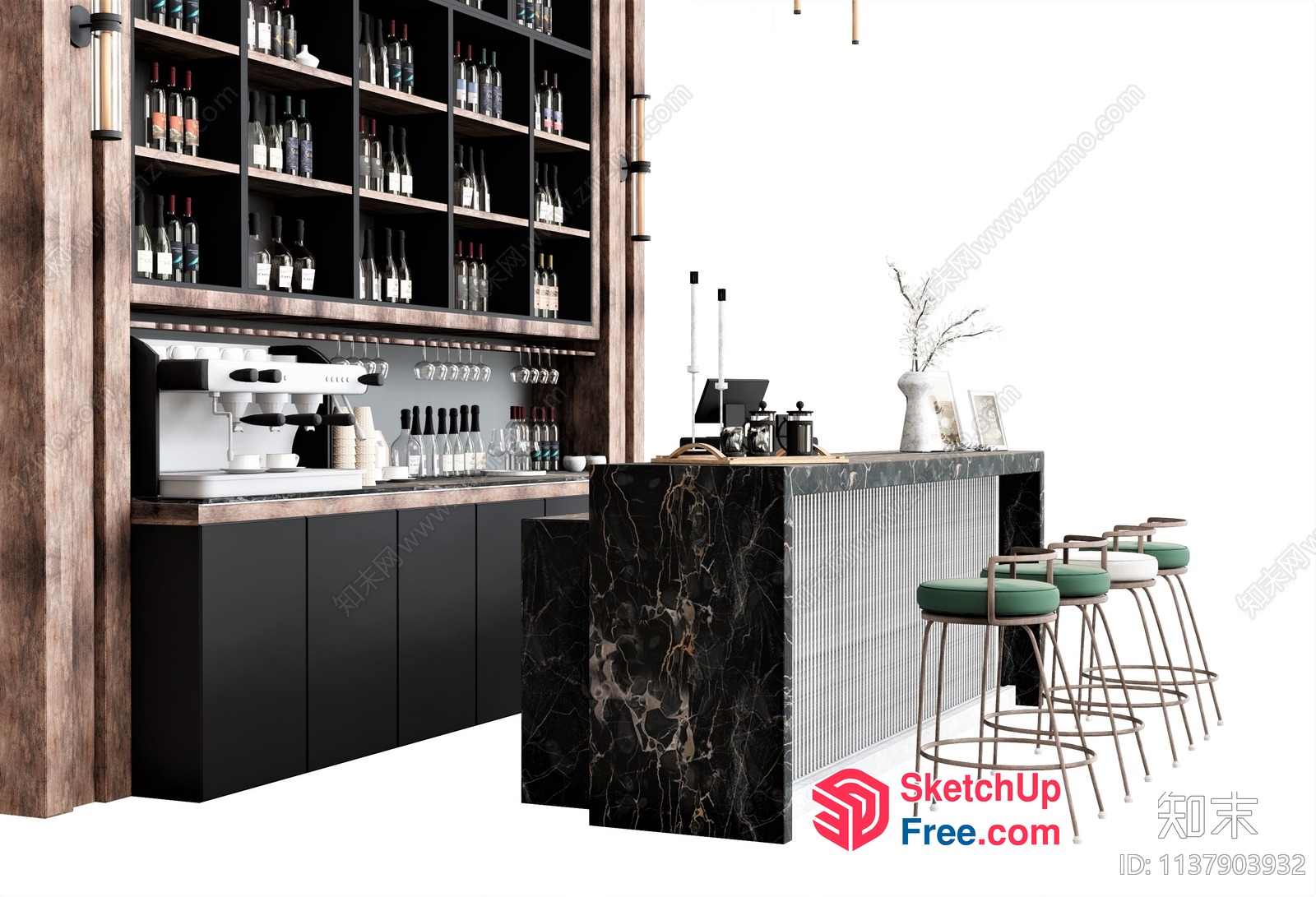 Modern Restaurant Interior With Bar And Counter 3D SketchUp File