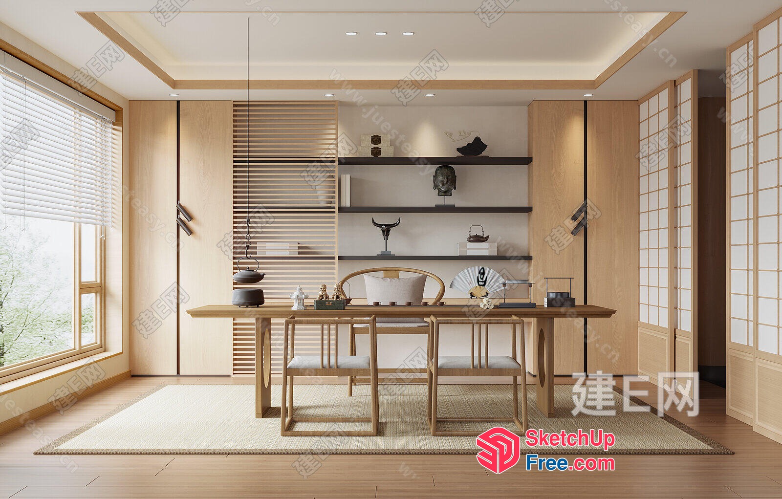 Elegant And Serene Japanese-Style Home Office 3D SketchUp File