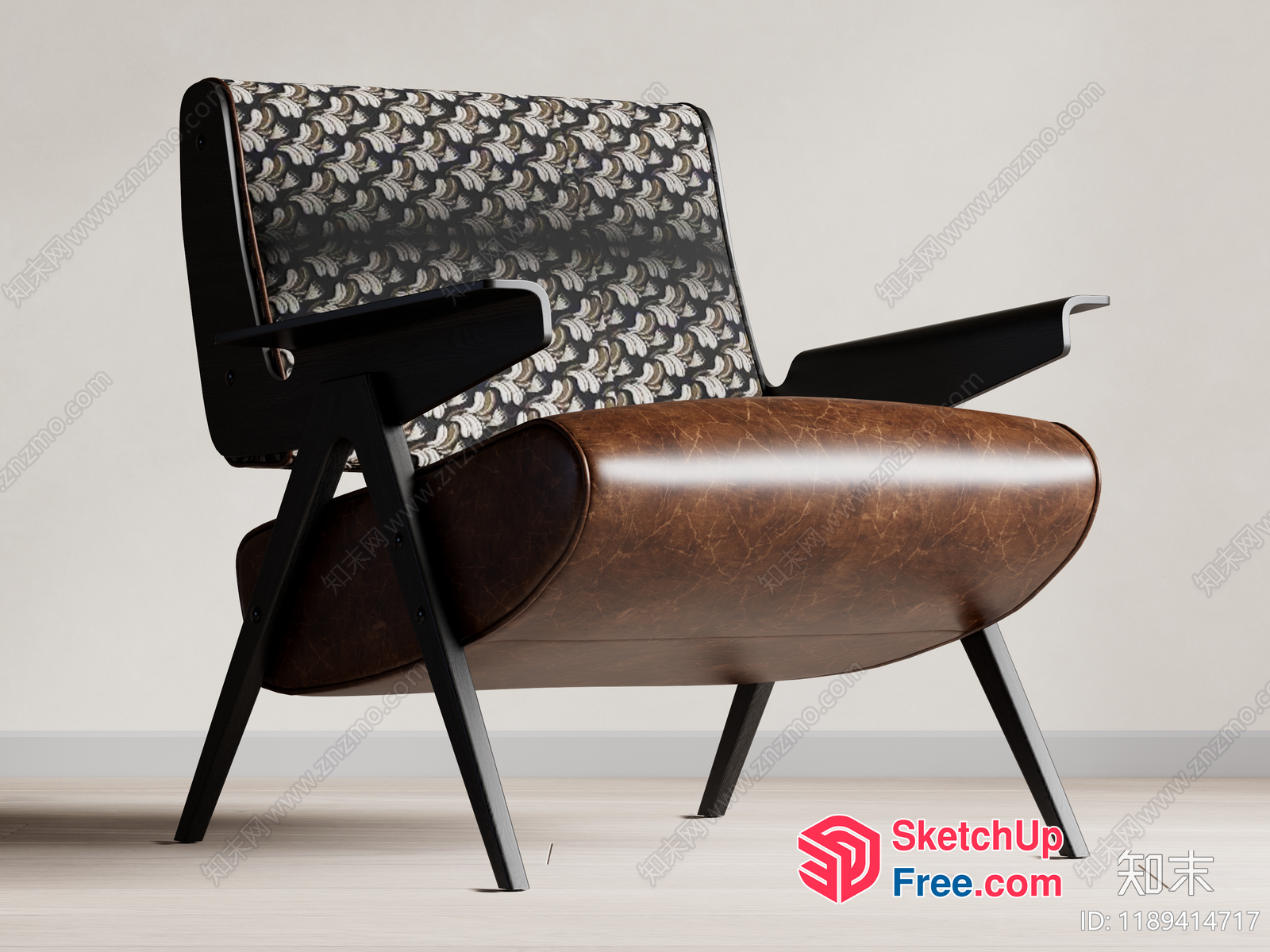 Modern Mid-Century Armchair With Leather And Upholstery 3D SketchUp File