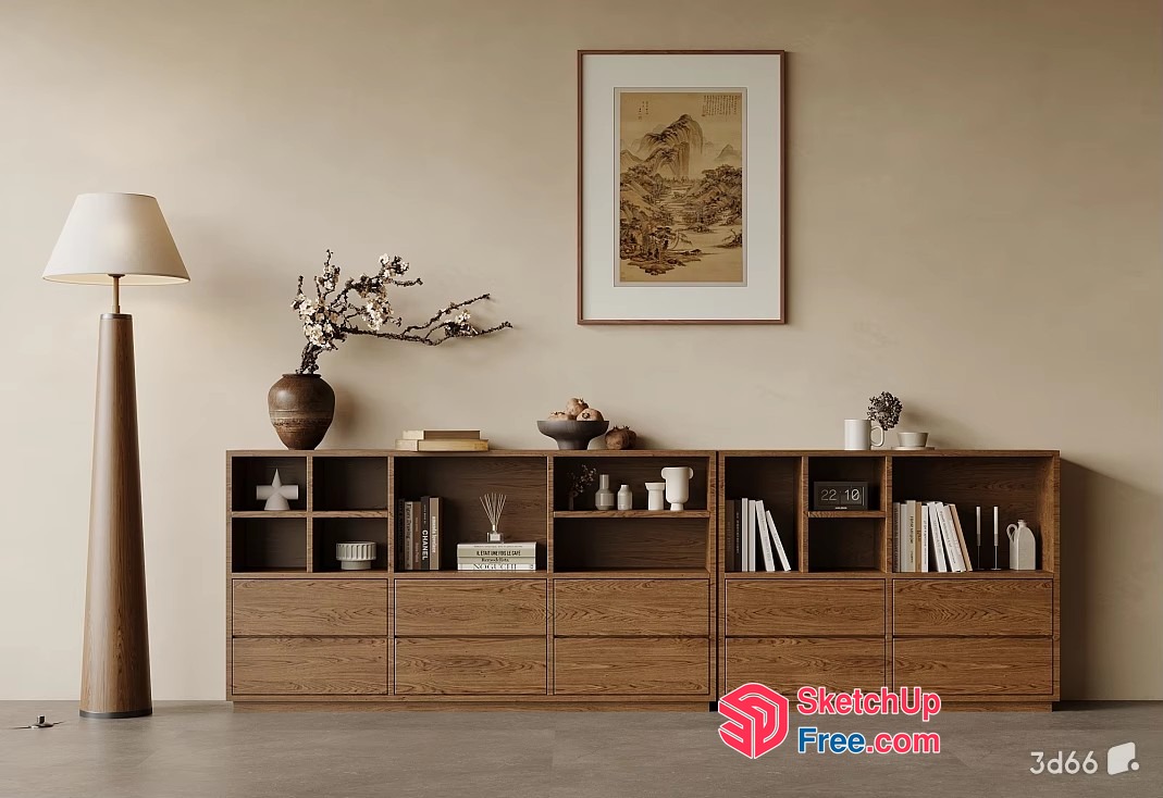 Modern Wood Bookshelf And Cabinet Combination 3D SketchUp File