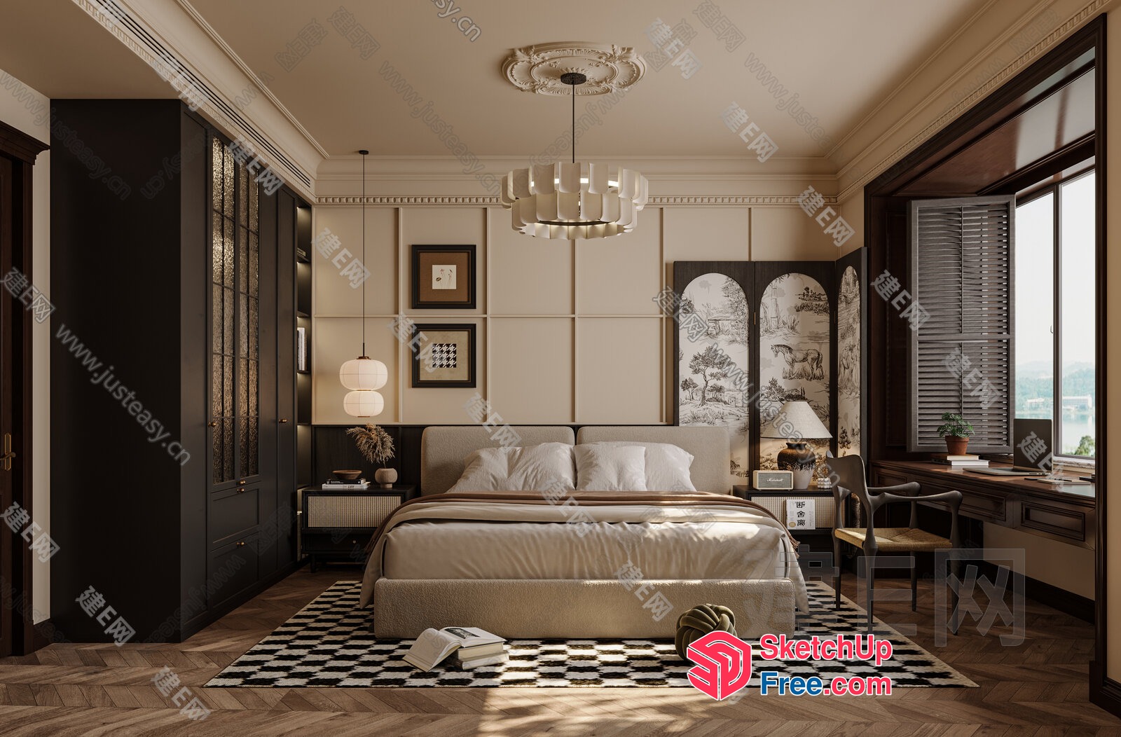 Luxurious Bedroom With Classic Moulding And Elegant Decor 3D SketchUp File