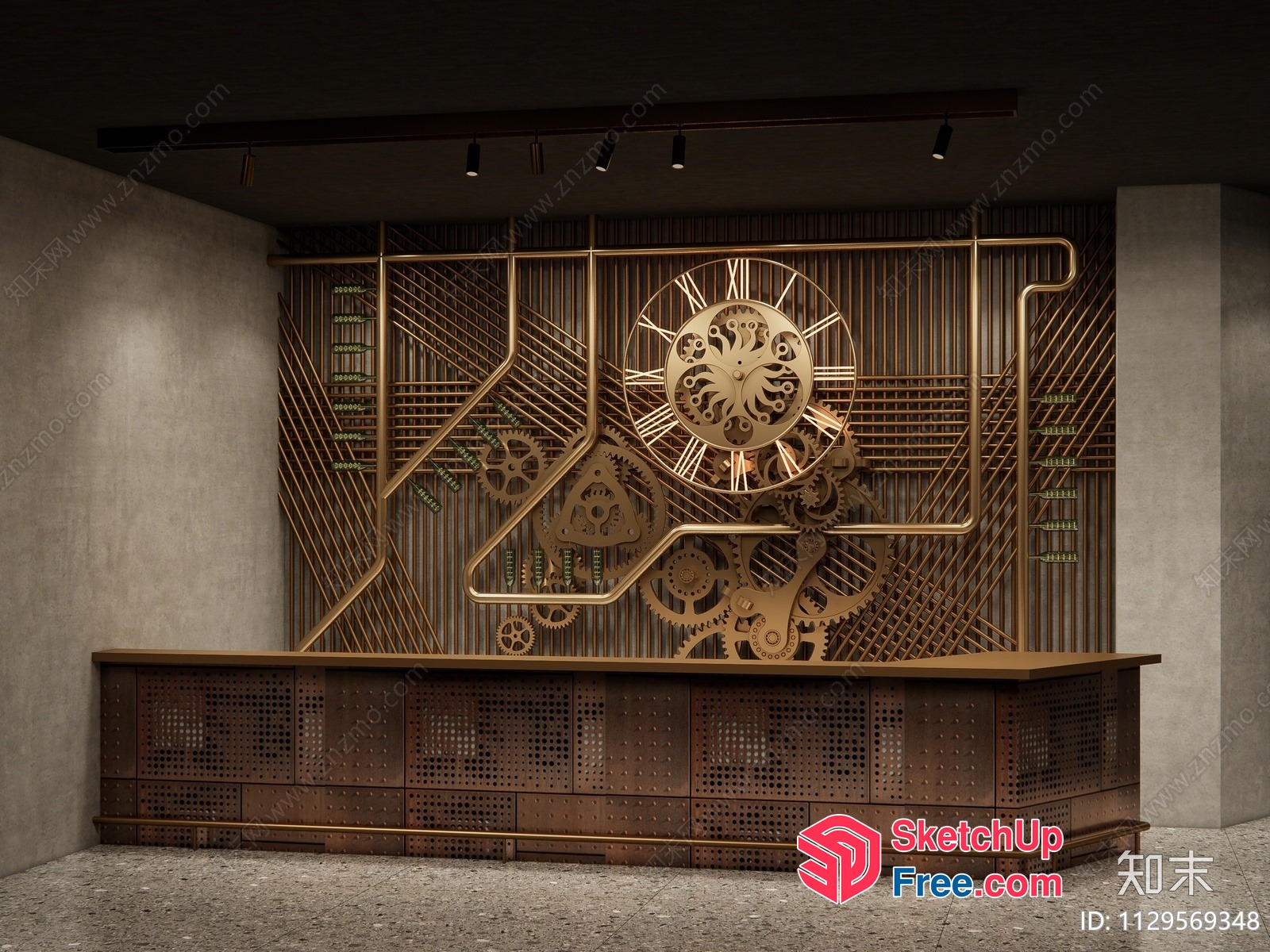 Industrial Style Staircase With Clock And Gear Decor 3D SketchUp File