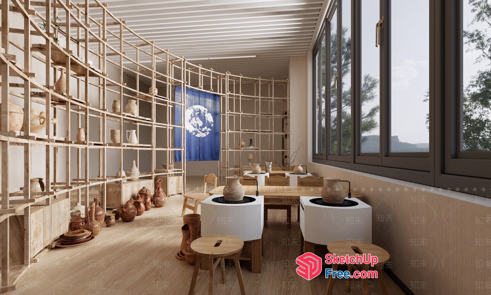 Modern Japanese-Inspired Ceramic Studio 3D SketchUp File