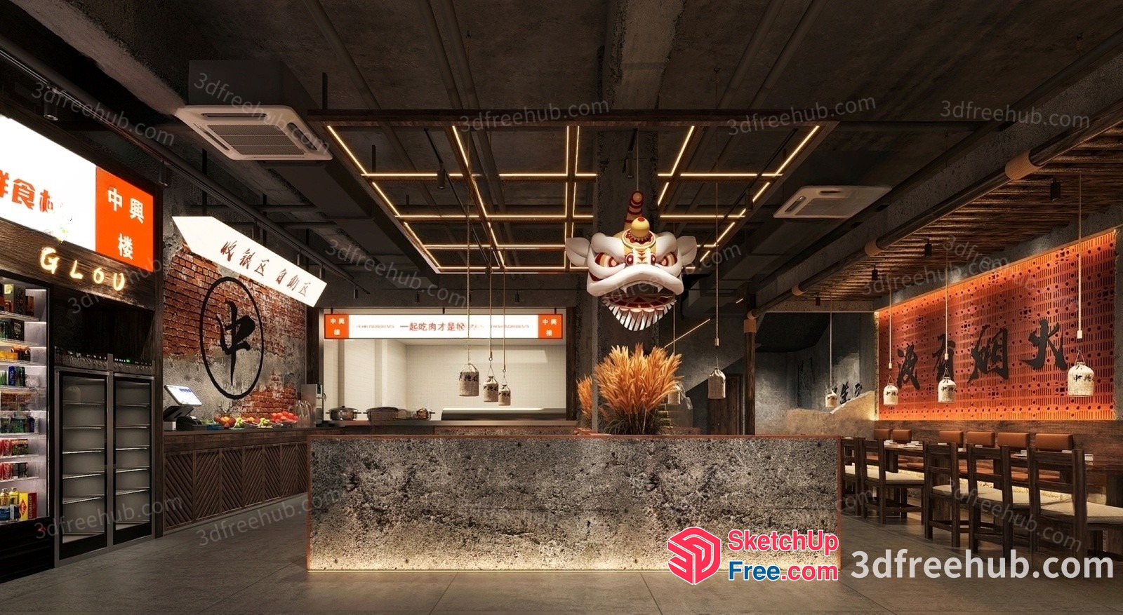 Modern Asian Fusion Restaurant Interior 3D SketchUp File