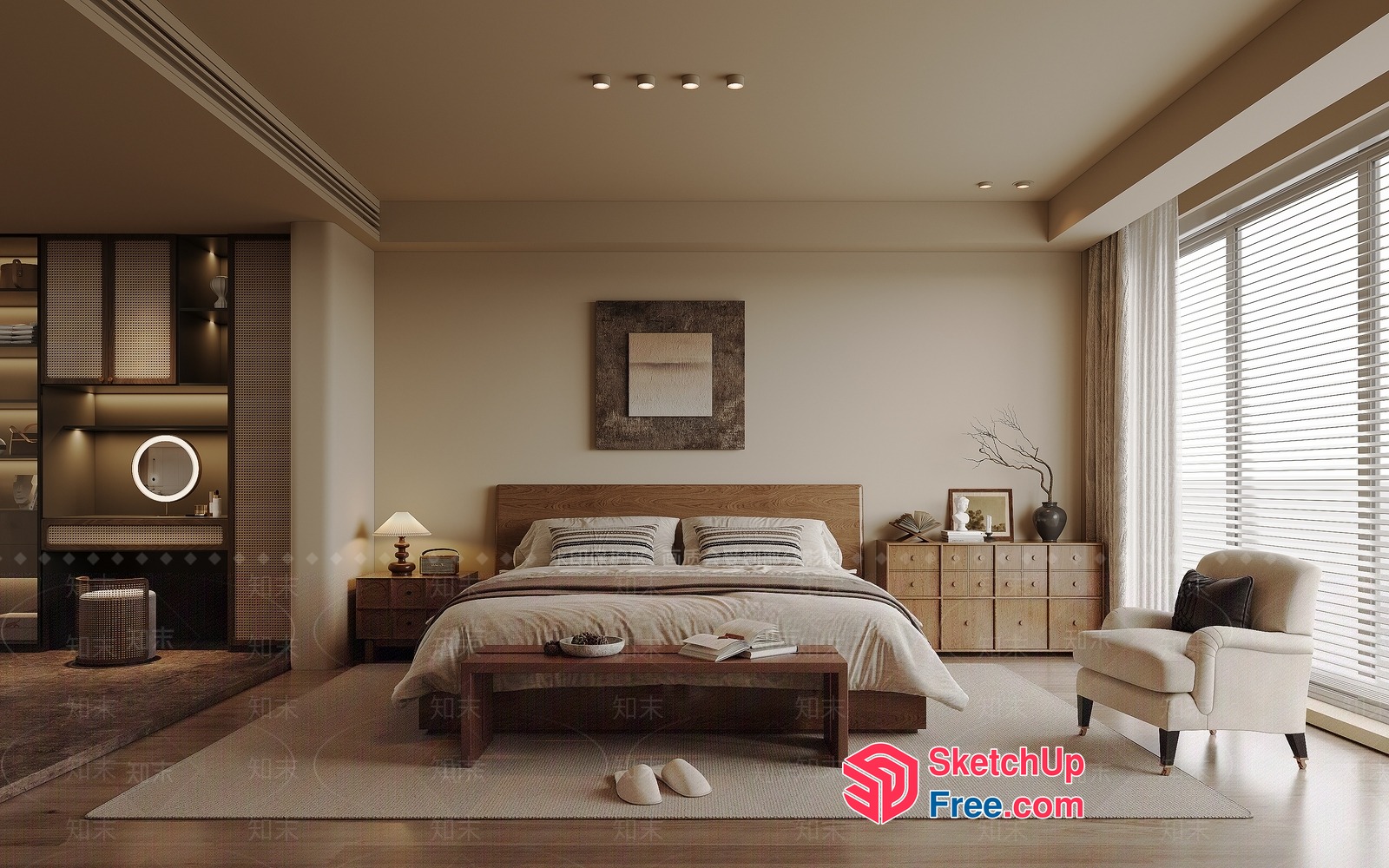 Modern Minimalist Japanese-Style Bedroom Interior 3D SketchUp File