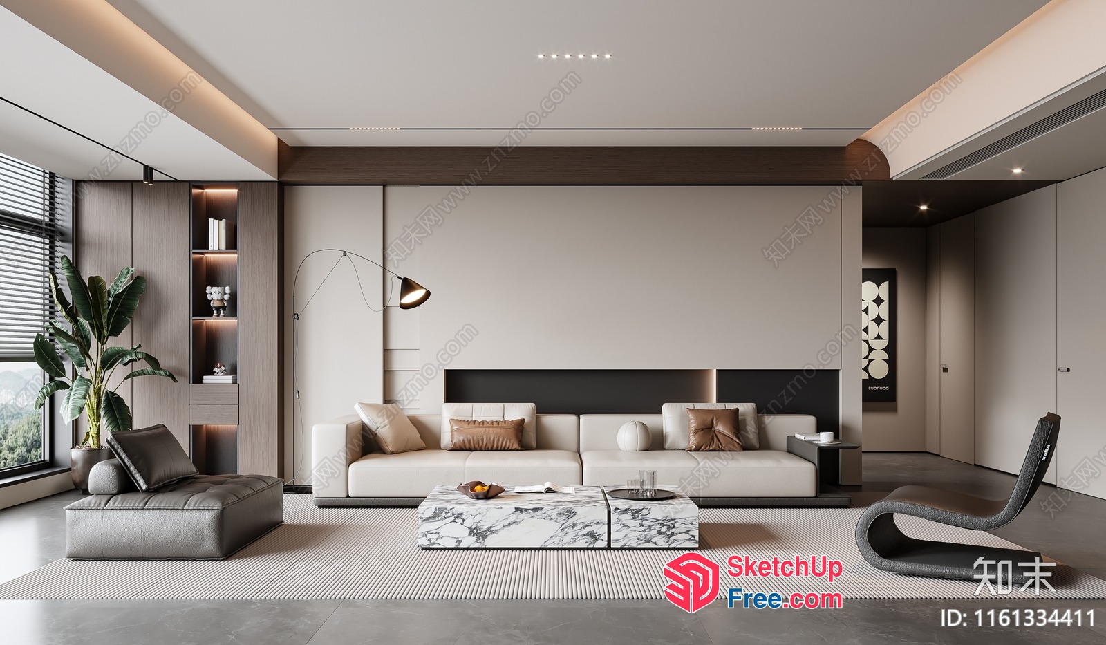 Modern Living Room With White Sofa And Marble Coffee Table 3D SketchUp File