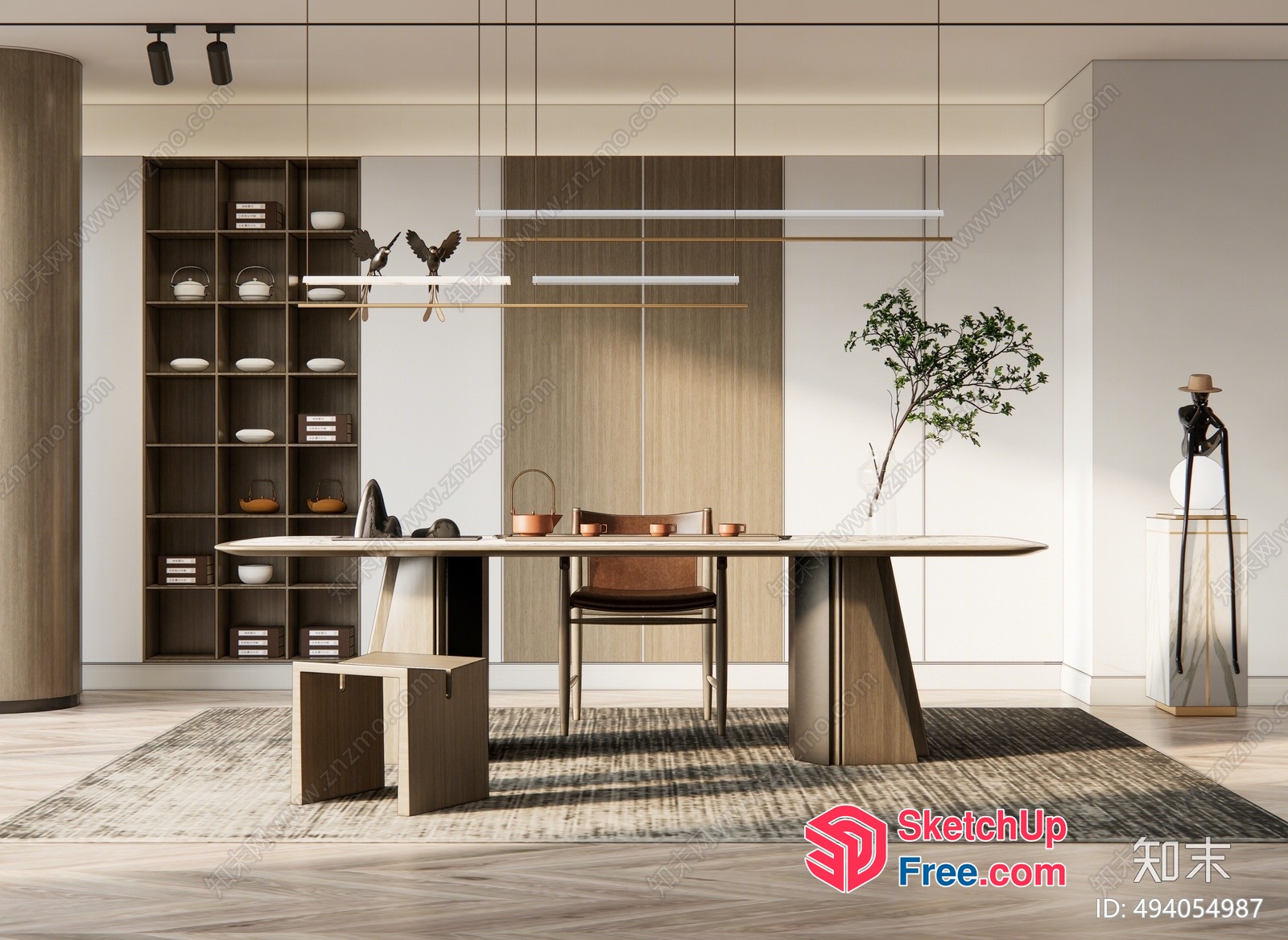 Modern Minimalist Dining Room With Natural Wood Accents 3D SketchUp File