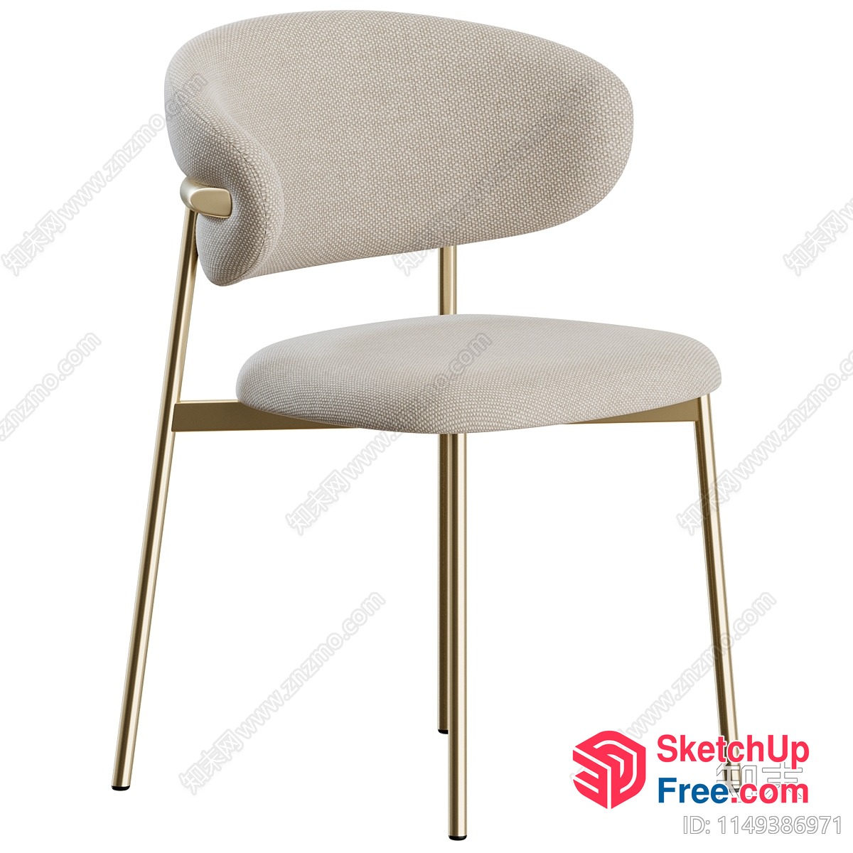 Modern Creamy Style Upholstered Chair With Gold Legs 3D SketchUp File