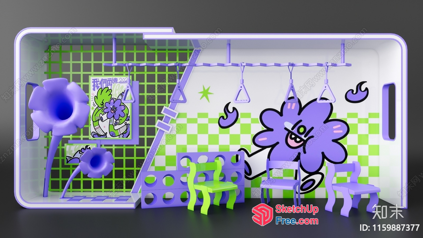 Cartoon-Style Interior With Unique Furniture And Decor 3D SketchUp File