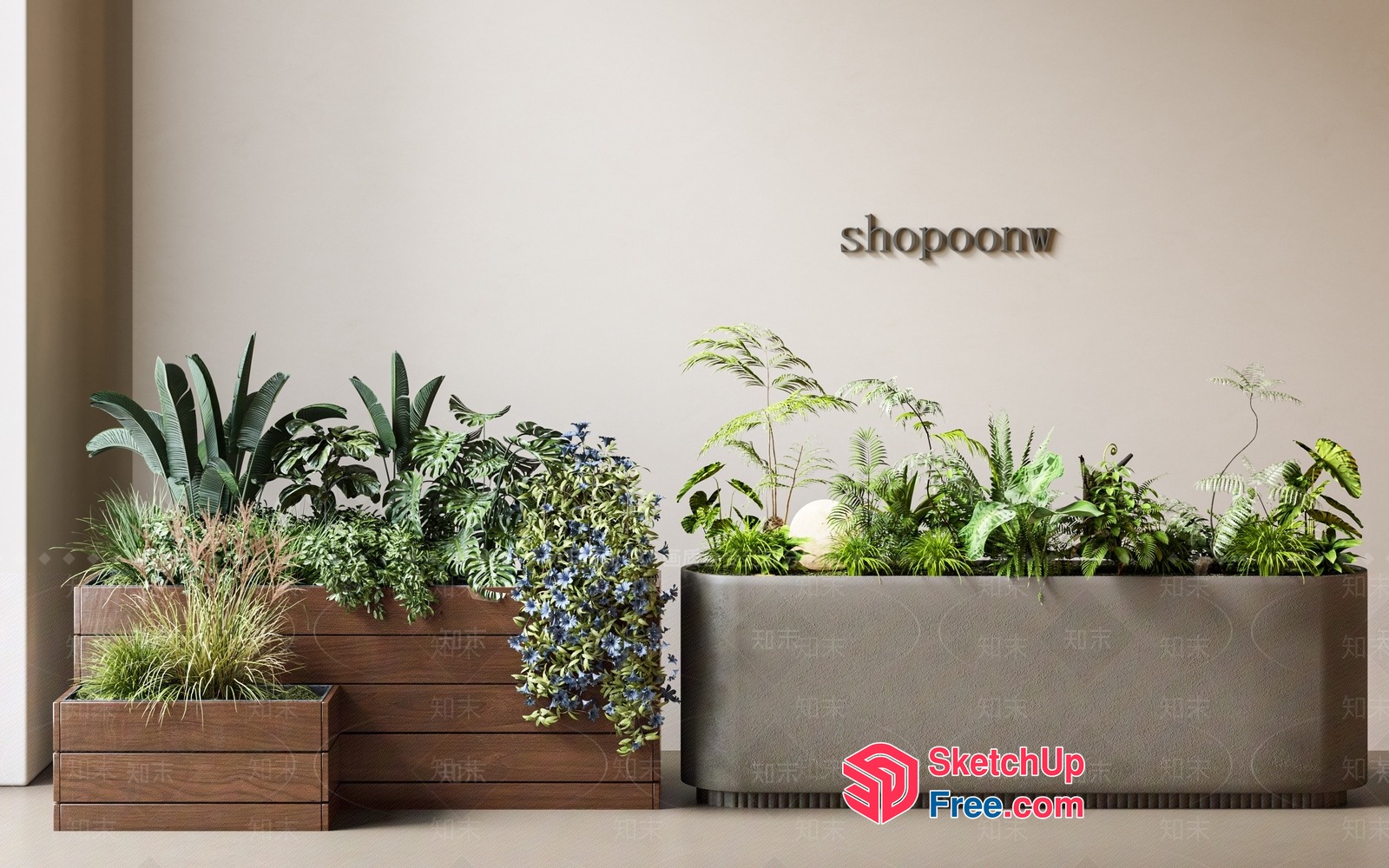 Modern Planters With Lush Greenery 3D SketchUp File