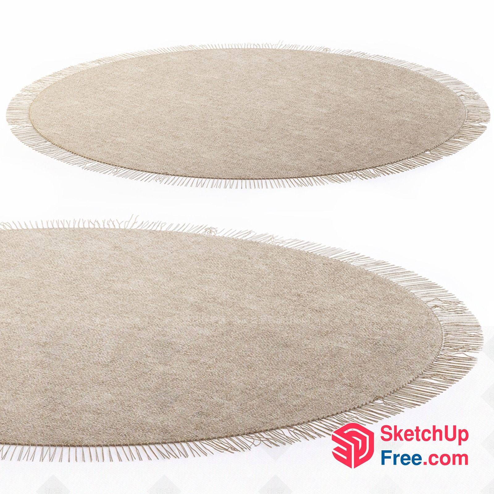 Two Creamy White Fringed Round Rugs 3D SketchUp File