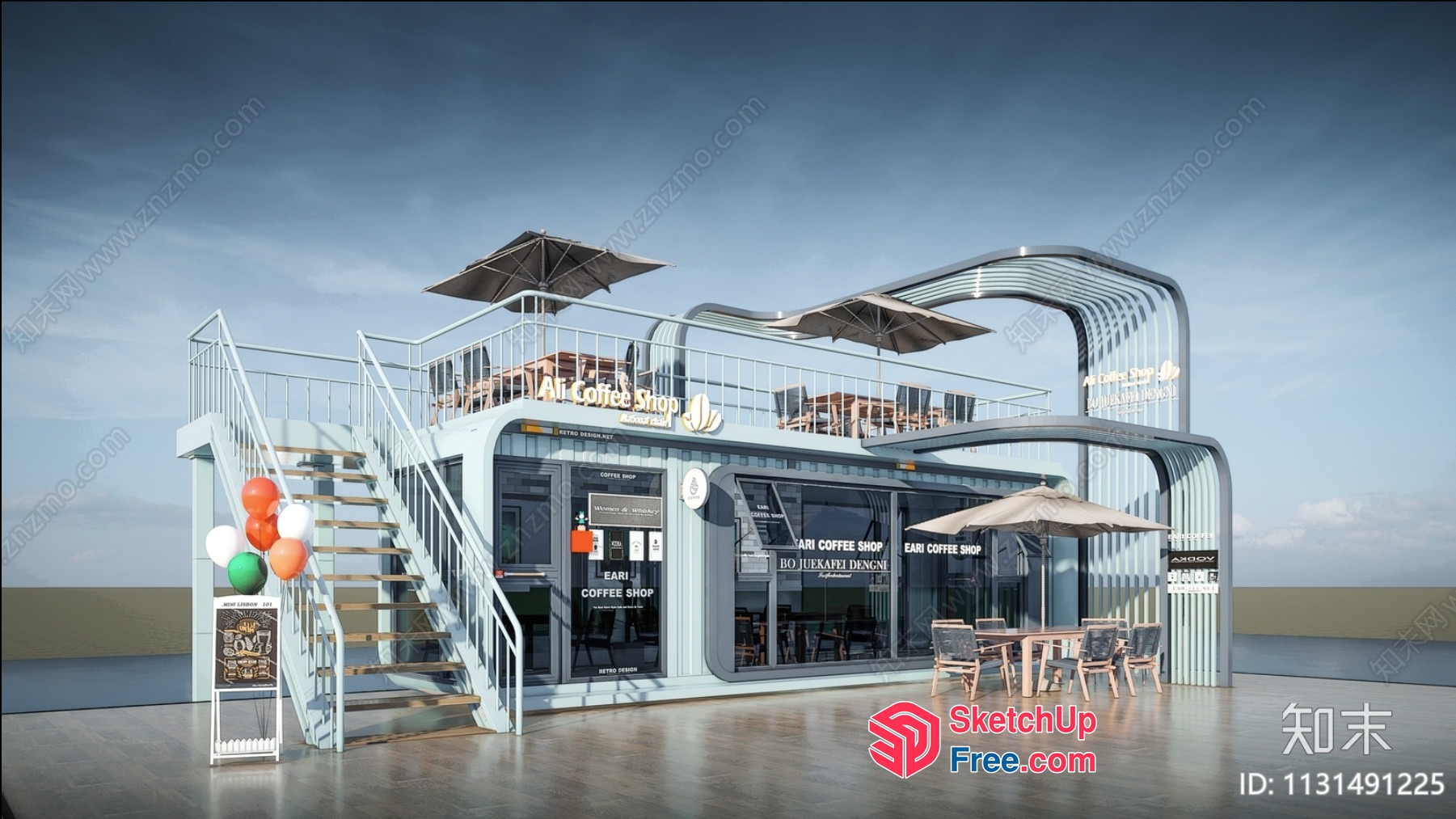 Modern Industrial Style Coffee Shop 3D SketchUp File