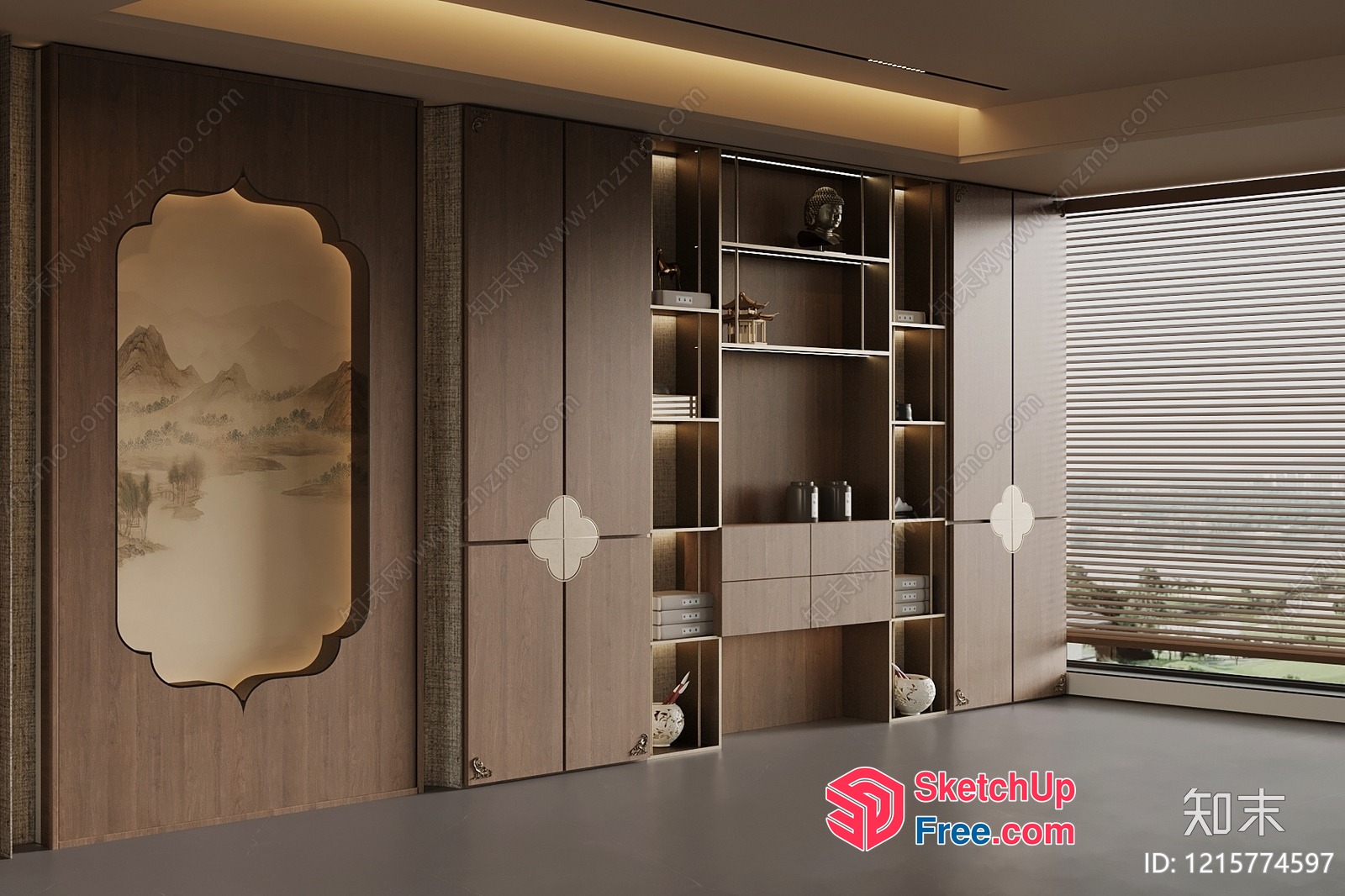 Modern Asian-Inspired Interior Design With Carved Wood Accents 3D SketchUp File