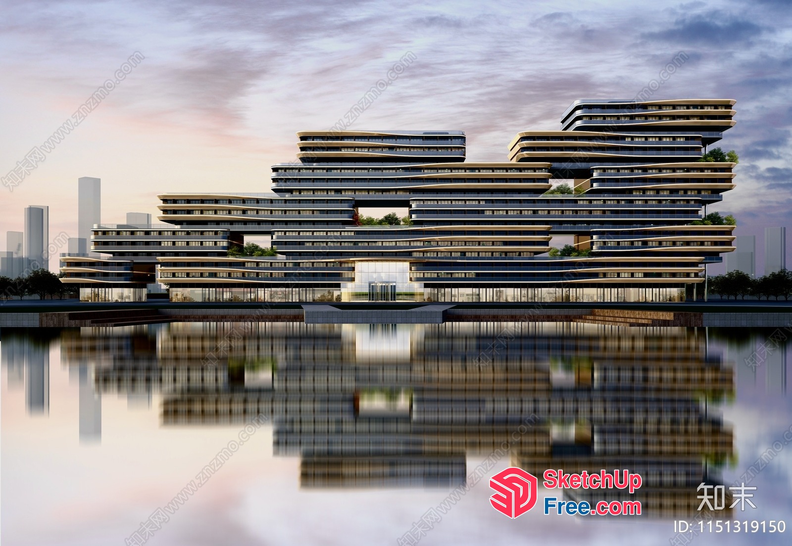 Futuristic Modern Commercial Office Building 3D SketchUp File
