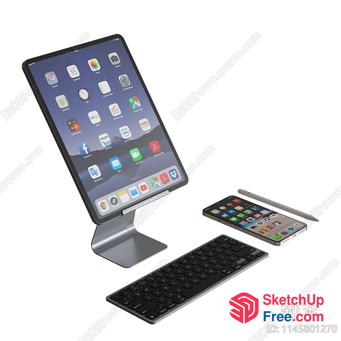 Ipad, Iphone, And Keyboard Setup 3D SketchUp File