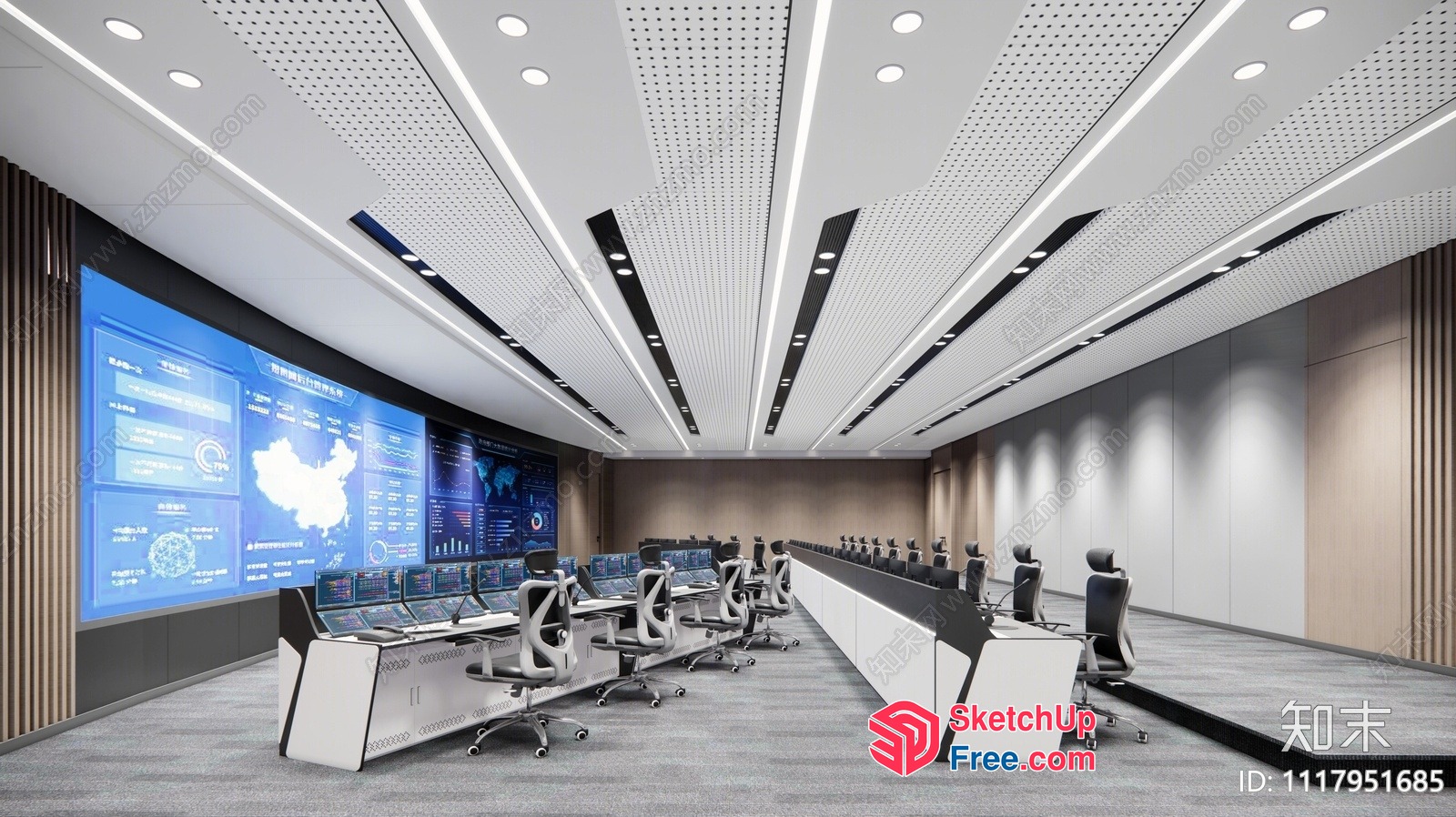 Conference Room With Modern Office Furniture And Large Screens 3D SketchUp File