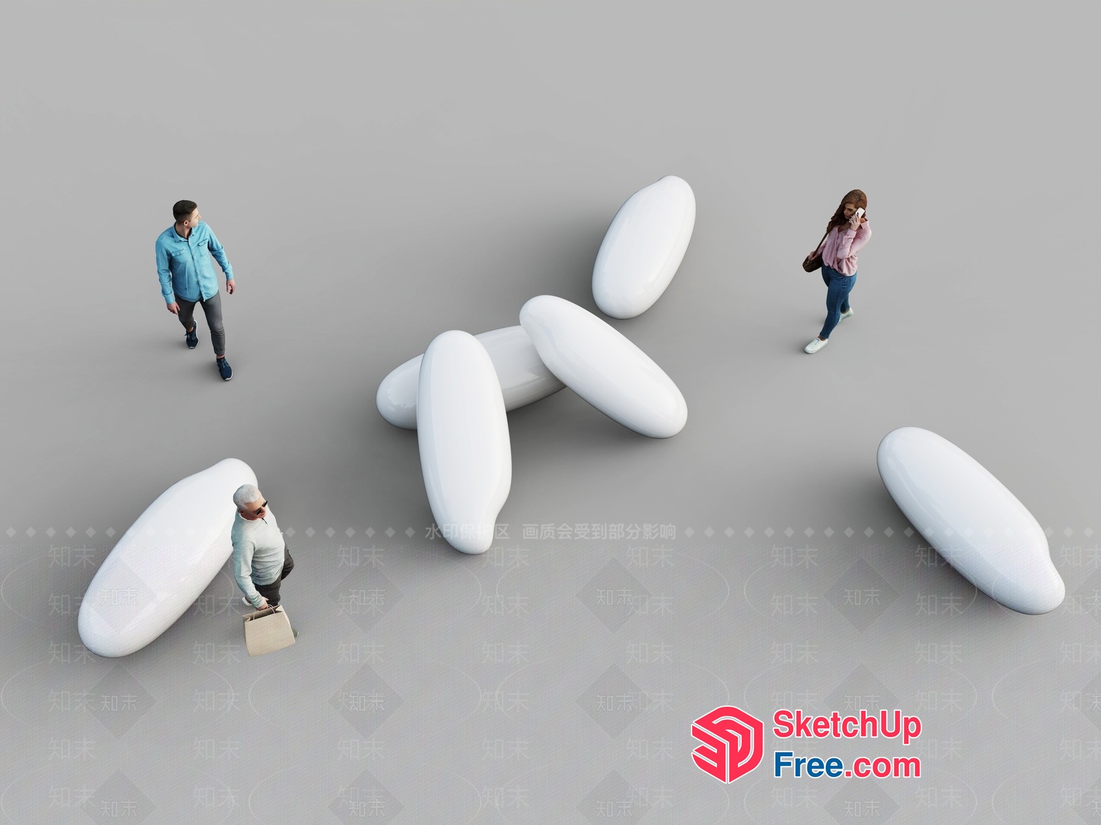 White Pillar-Like Objects In A Gray Space 3D SketchUp File