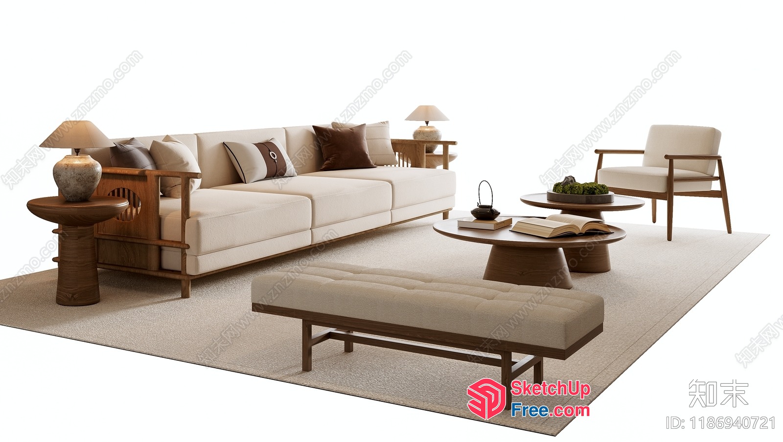 Modern Living Room Furniture With Creamy Style Sofa 3D SketchUp File