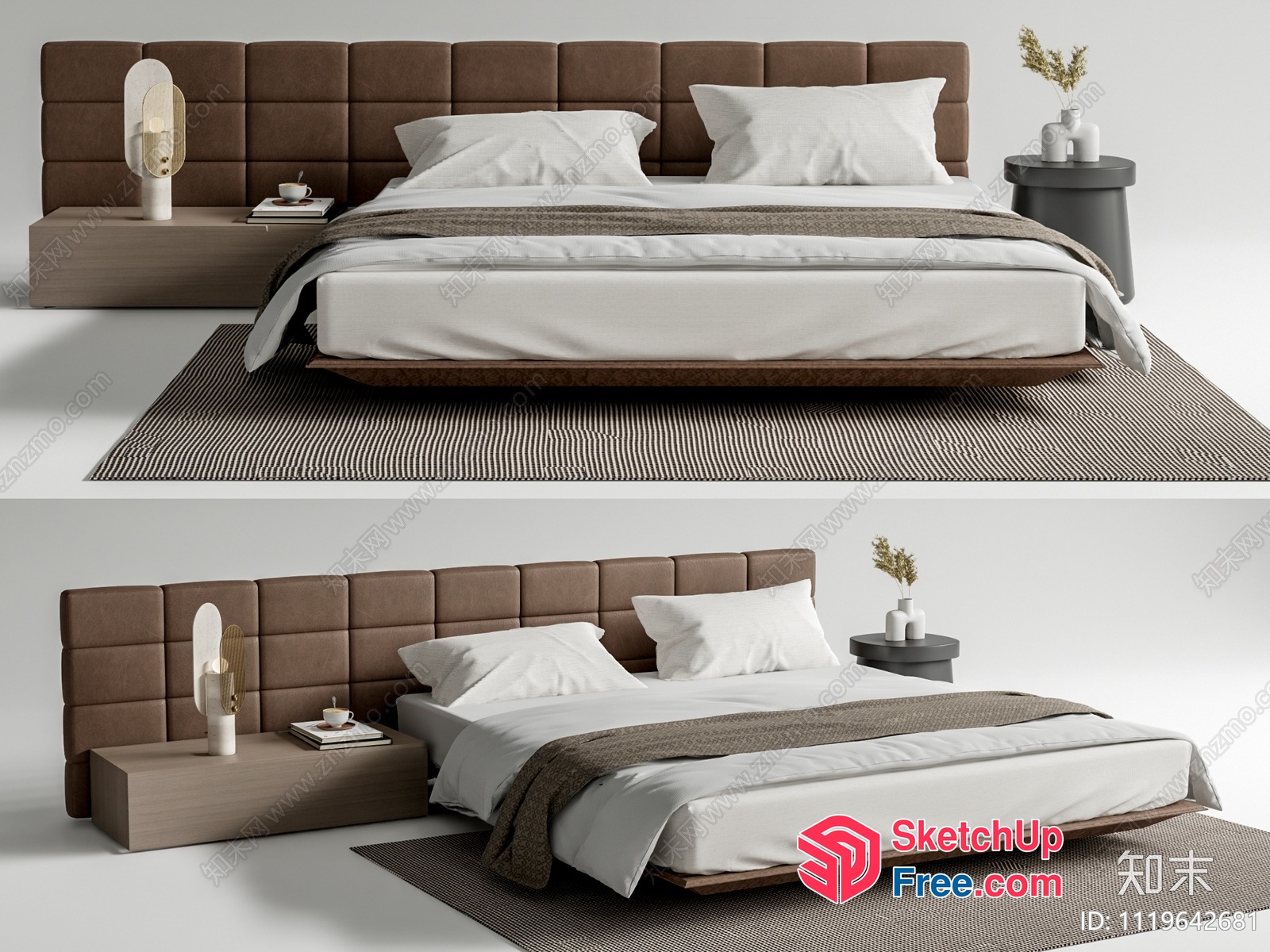 Modern Brown Bed And Nightstand Furniture 3D SketchUp File