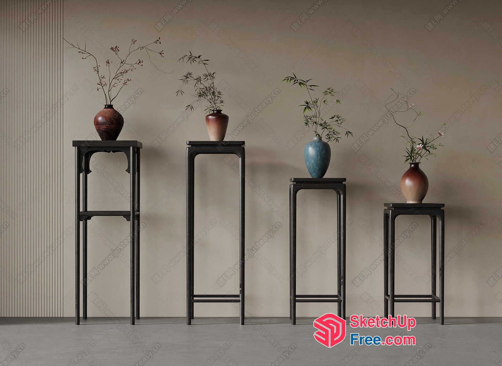 Elegant Modern Vases And Tall Stands 3D SketchUp File