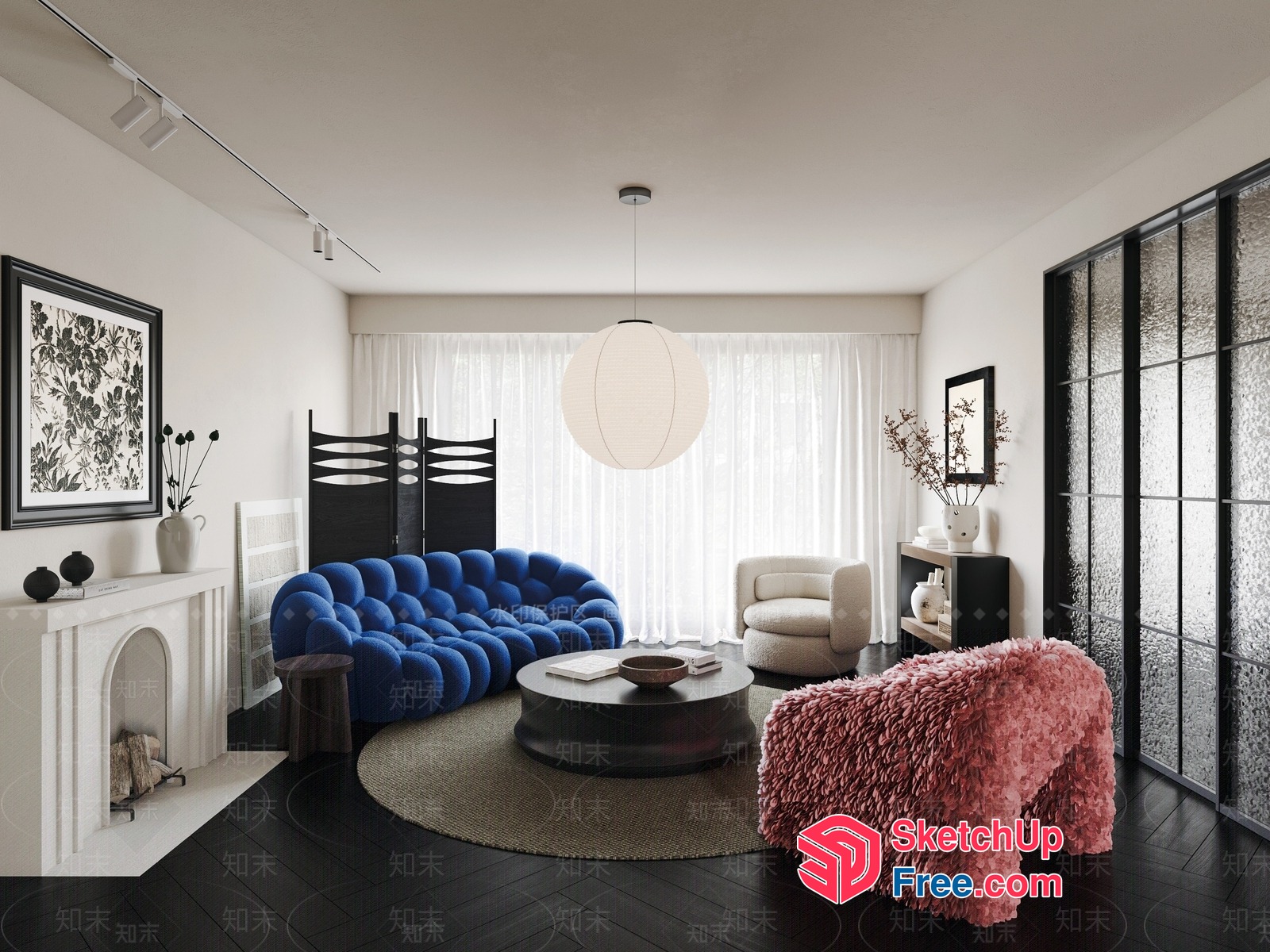 Elegant Modern Living Room Design With Unique Furniture 3D SketchUp File