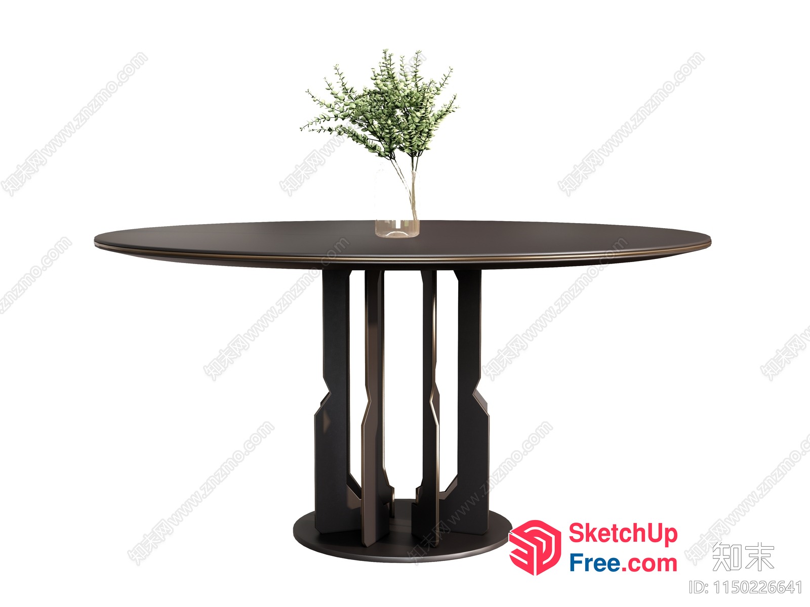 Round Table With Vase And Plants 3D SketchUp File