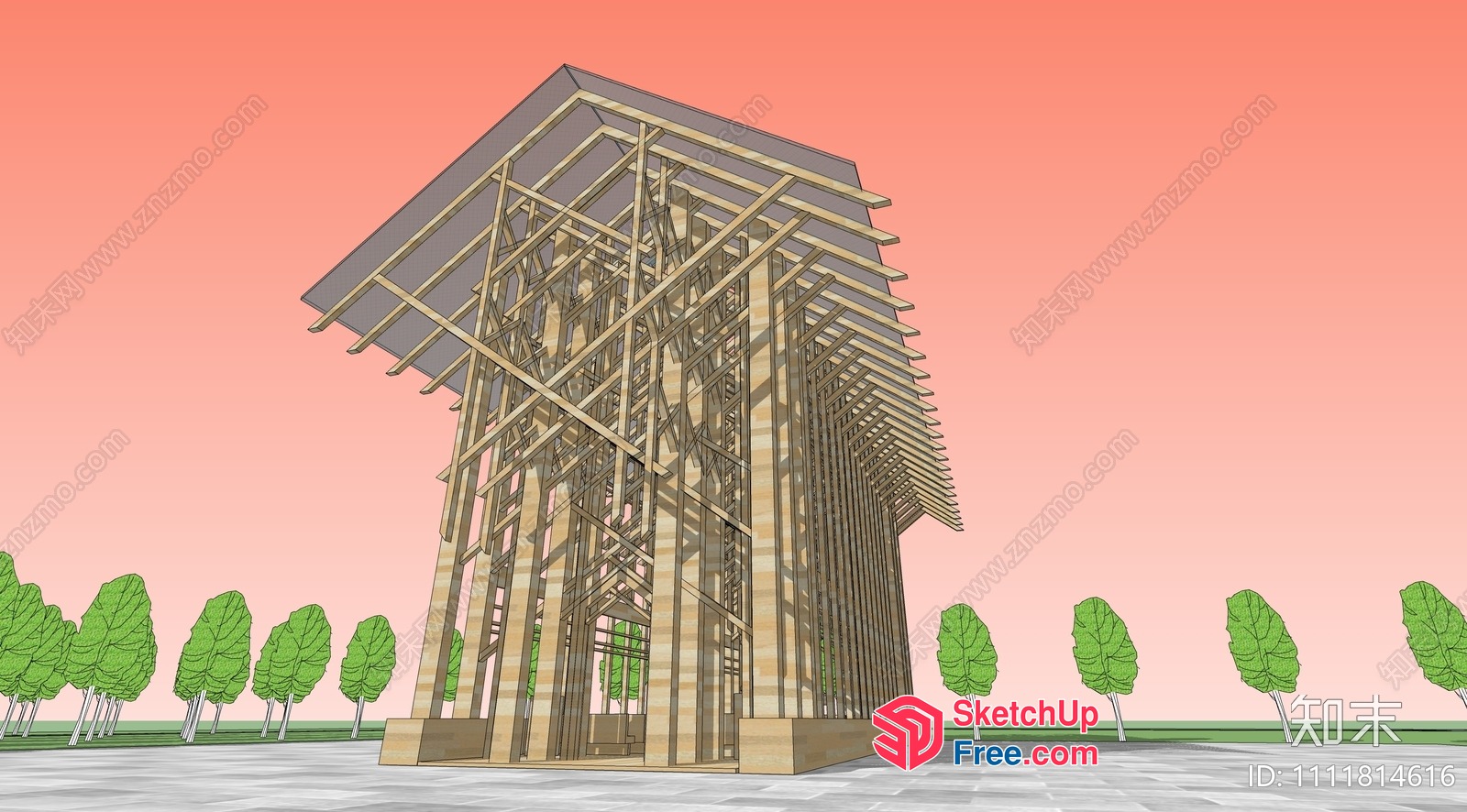 3D Model Of A Modern Building With A Glass Roof 3D SketchUp File