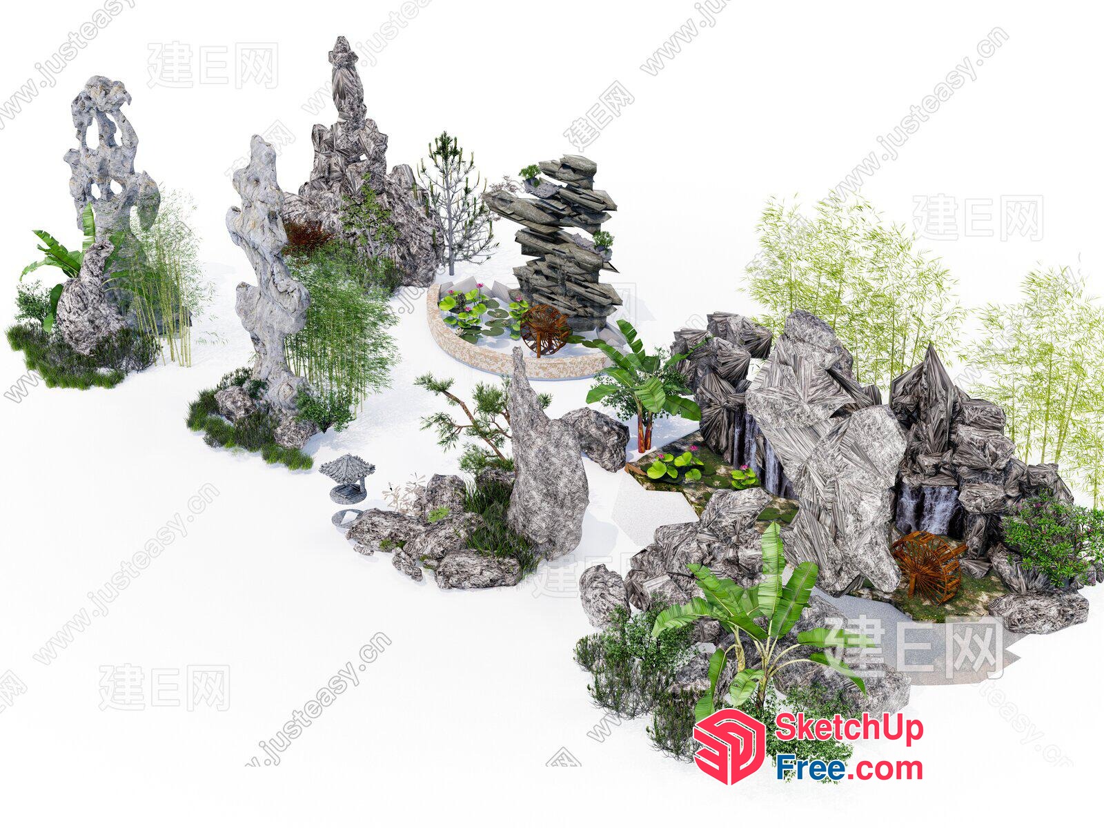 Asian-Inspired Rock Garden Scene 3D SketchUp File