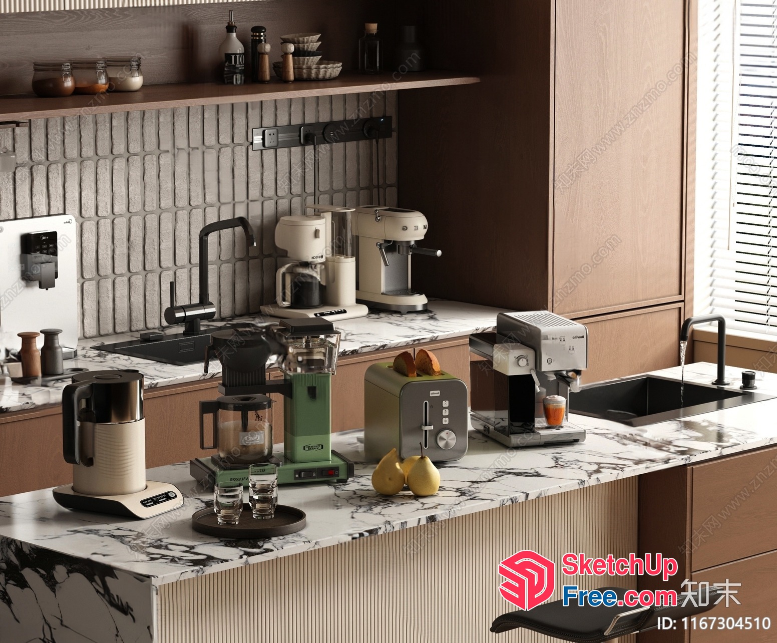 Modern Kitchen Interior With Sleek Appliances And Marble Countertops 3D SketchUp File
