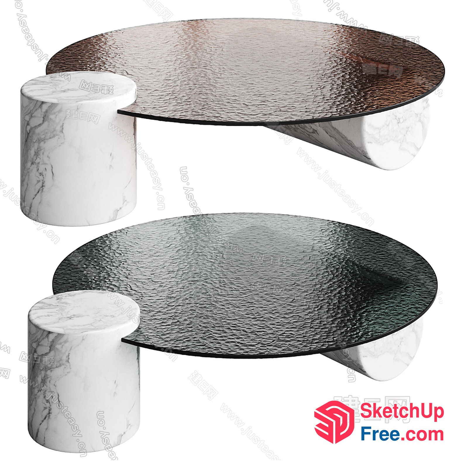 Oval-Shaped Glass Table And Marble Pillars 3D SketchUp File