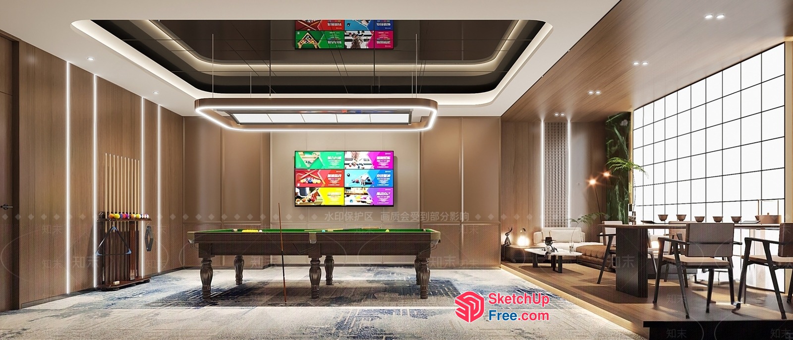 Modern Billiards Room With Sleek Decor 3D SketchUp File