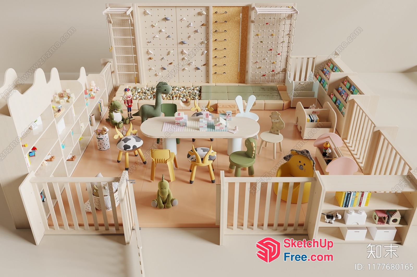 Modern Playroom With Stairs And Climbing Wall 3D SketchUp File