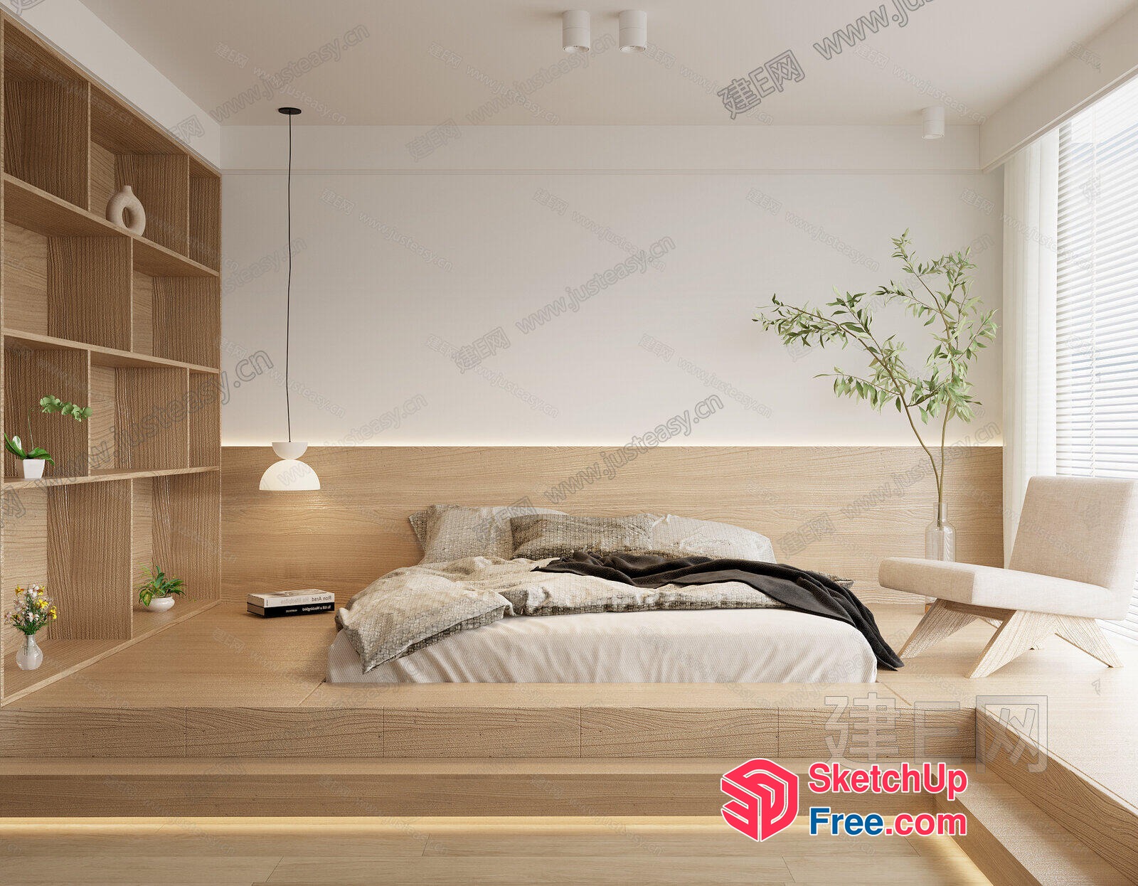 Minimalist Japanese Style Bedroom With Natural Light 3D SketchUp File