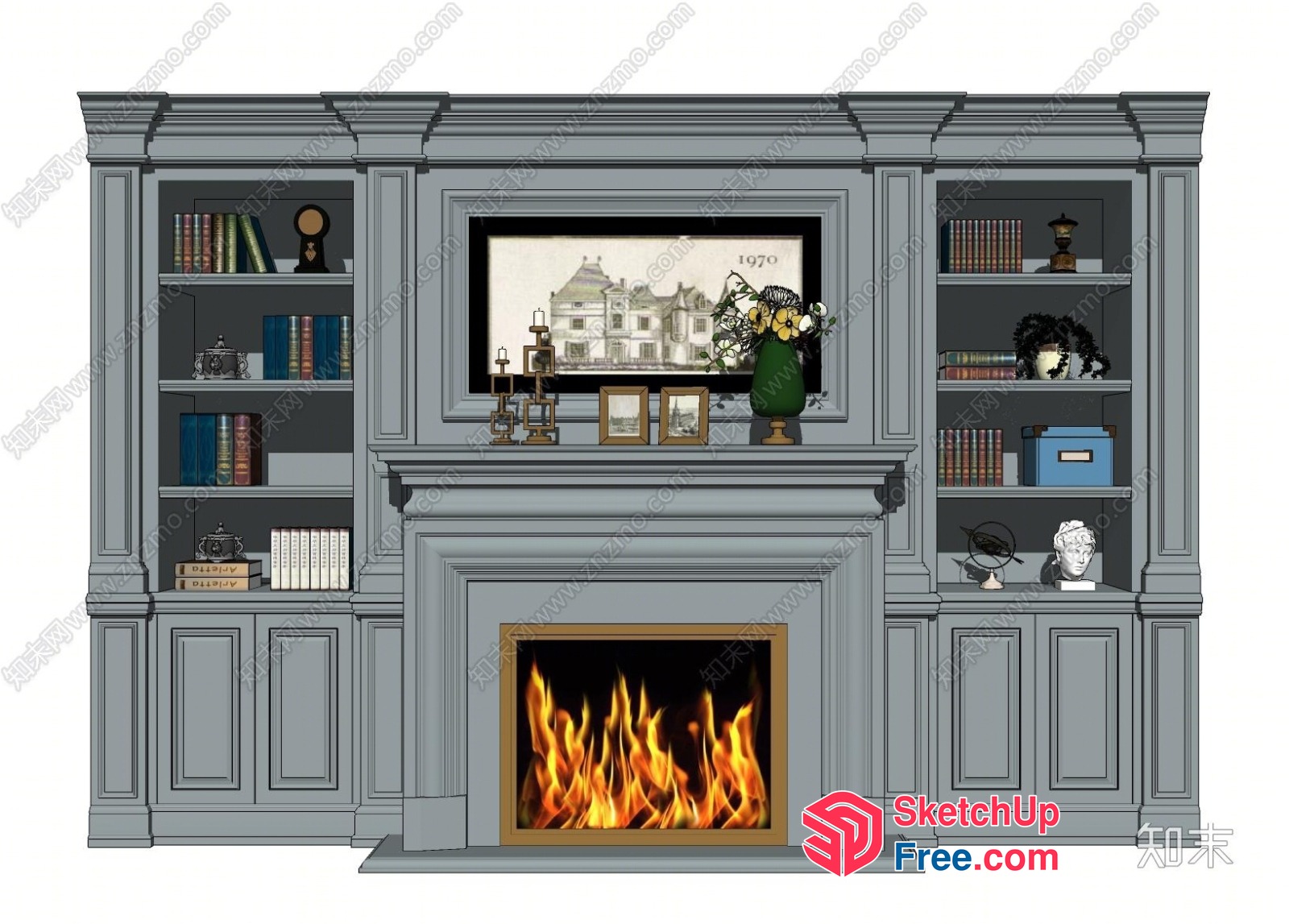 Classic Fireplace And Mantlepiece With Bookshelves 3D SketchUp File