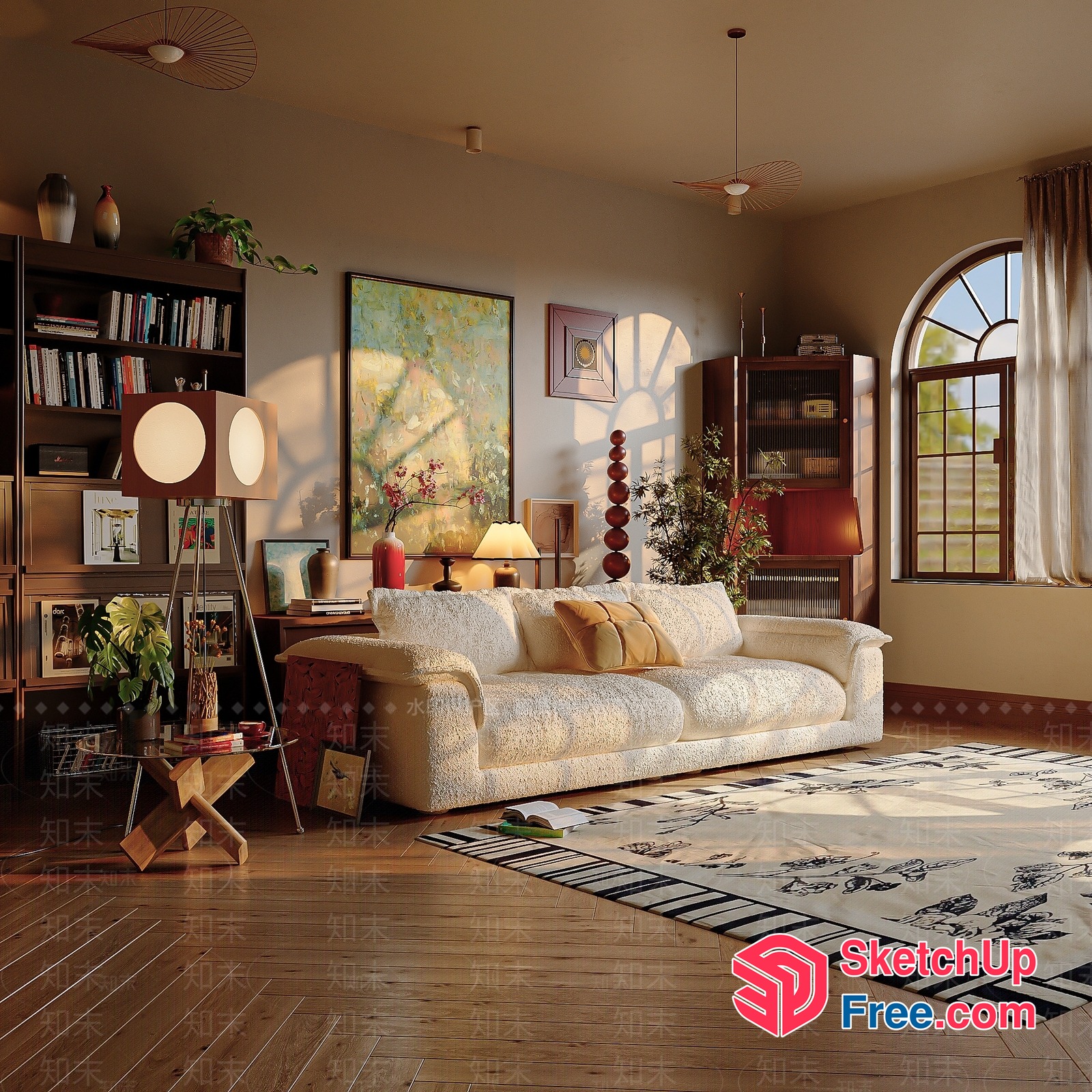 Cozy Vintage Living Room With White Sofa And Artwork 3D SketchUp File