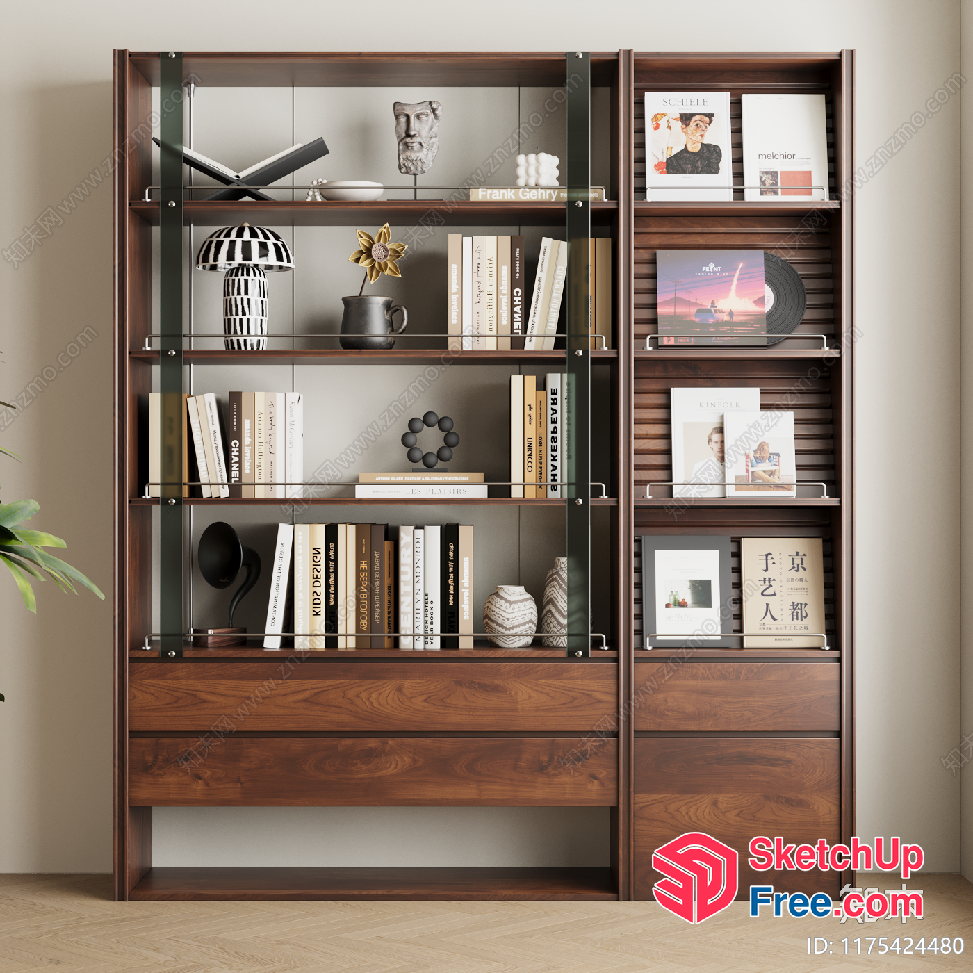 Modern Bookcase With Decorative Shelf And Storage 3D SketchUp File