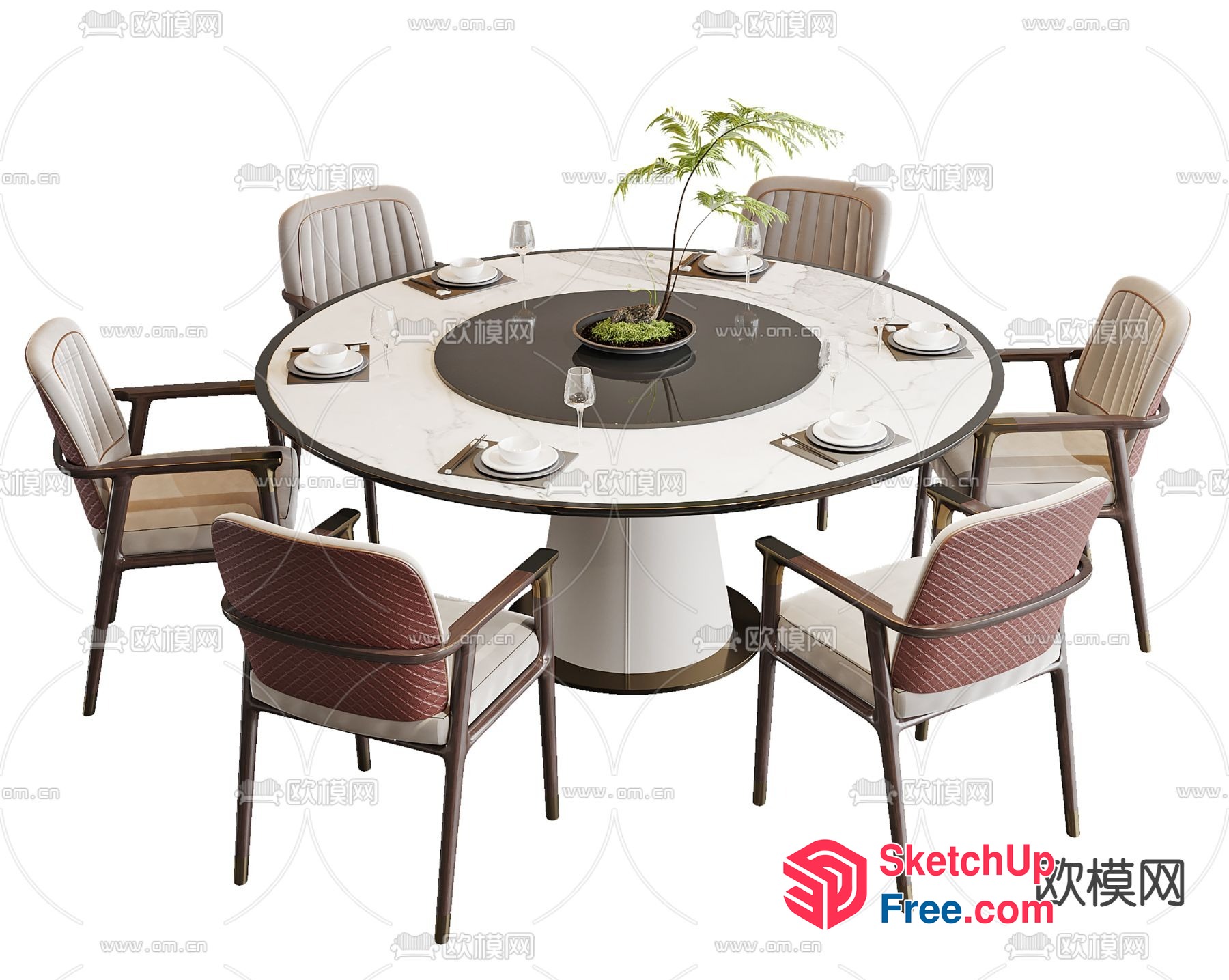 Modern Round Table With Glass Top And Chairs 3D SketchUp File