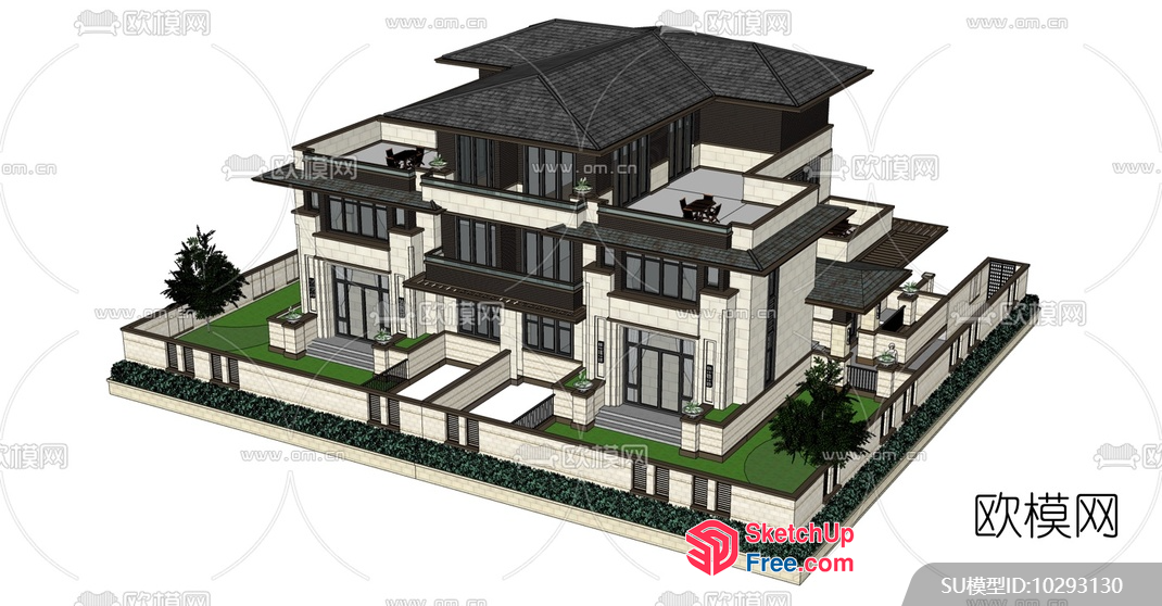 Modern Villa With Balconies And Stairs 3D SketchUp File