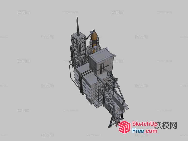 Industrial Style Staircase With Metal Railing And Pillars 3D SketchUp File