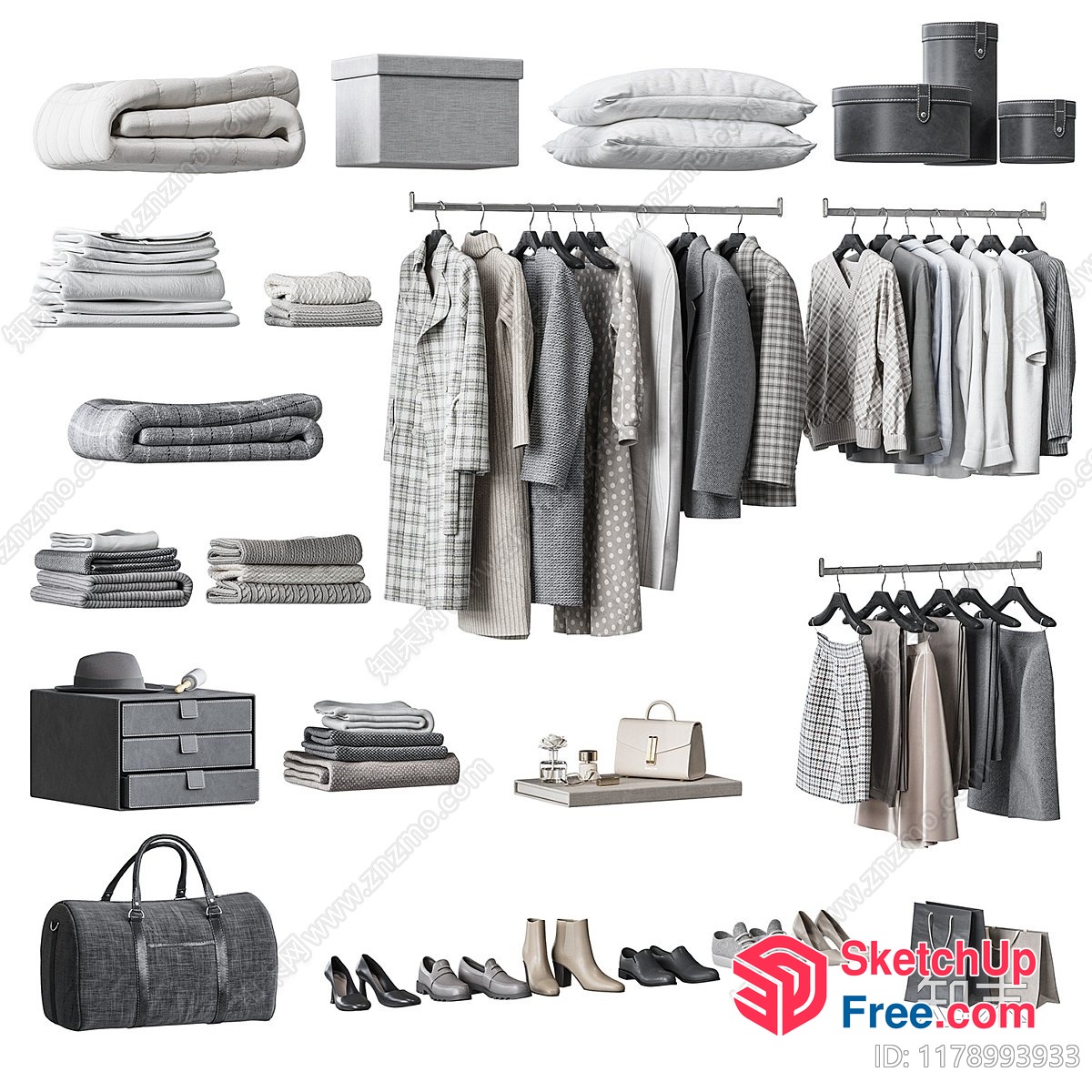 Grey And White Home Decor And Clothing Items 3D SketchUp File