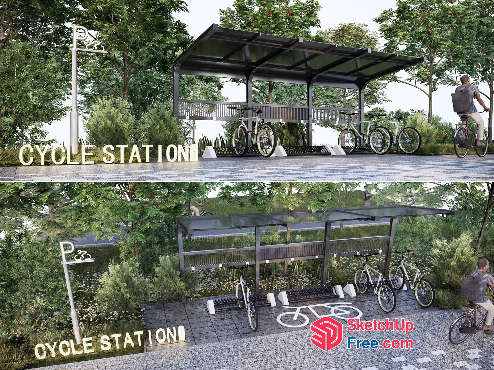 Modern Bike Parking Station 3D SketchUp File