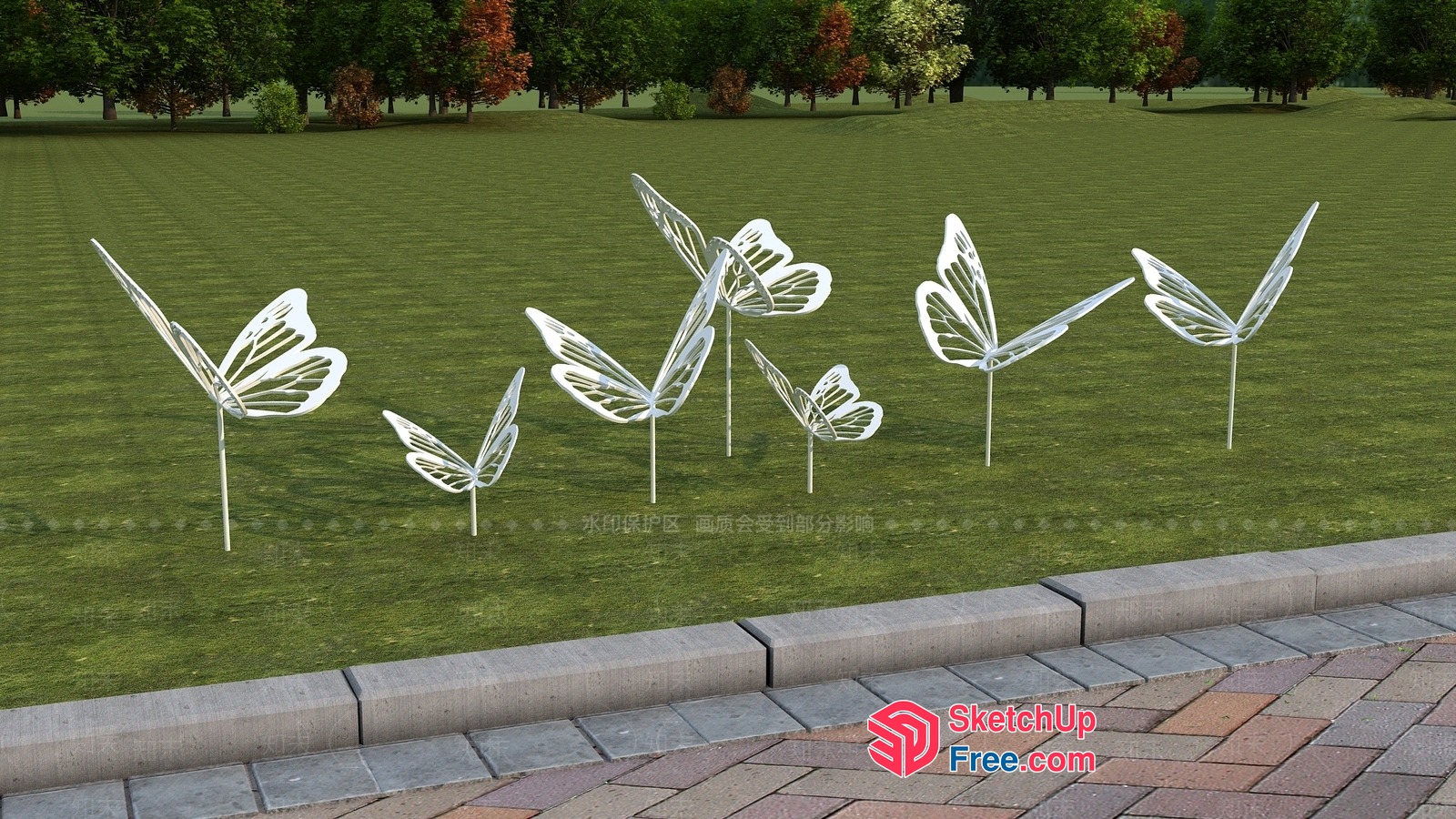Metal Butterfly Decorations In A Park 3D SketchUp File