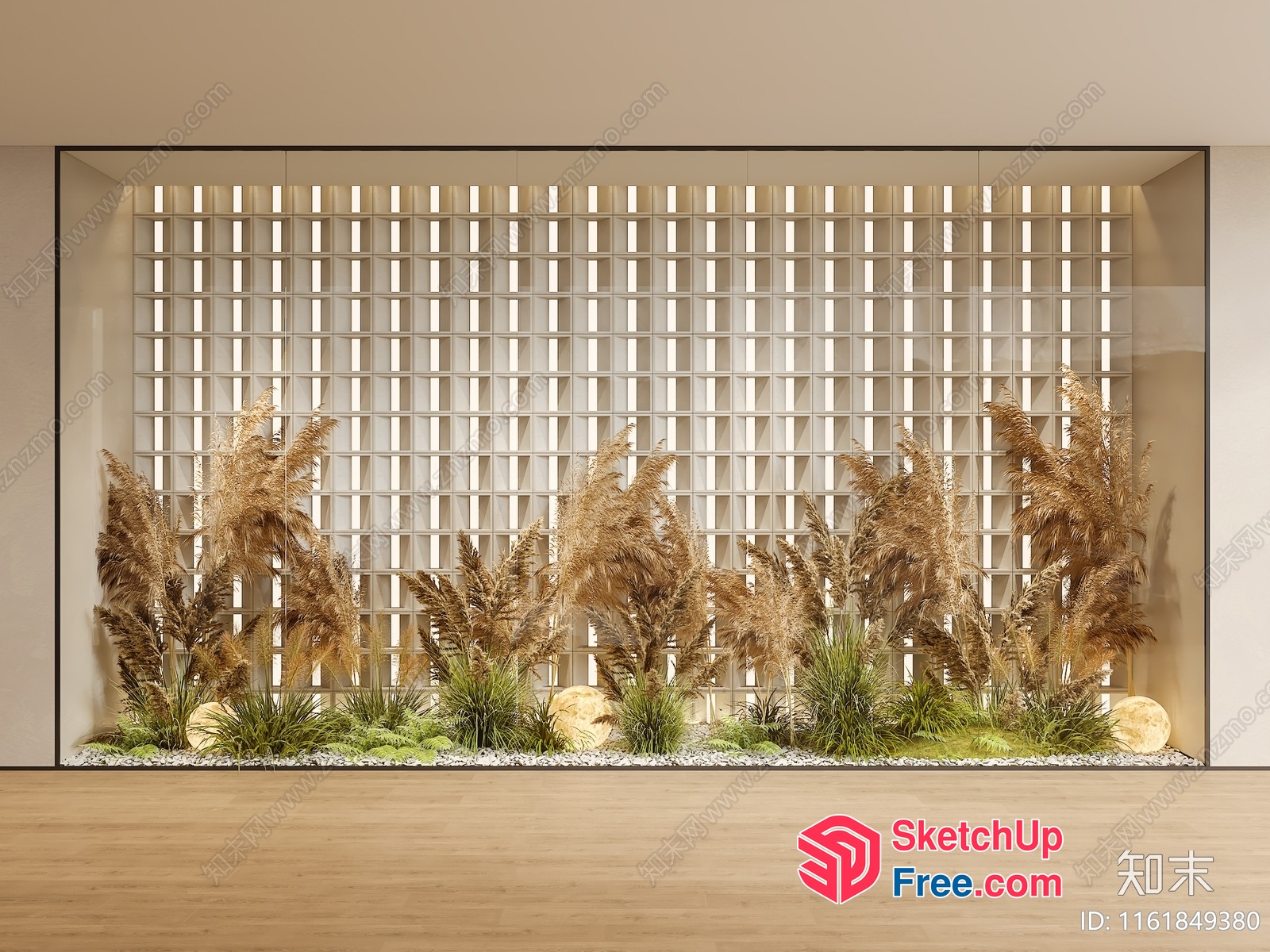 Glass Brick Wall With Pampas Grass And Plants 3D SketchUp File