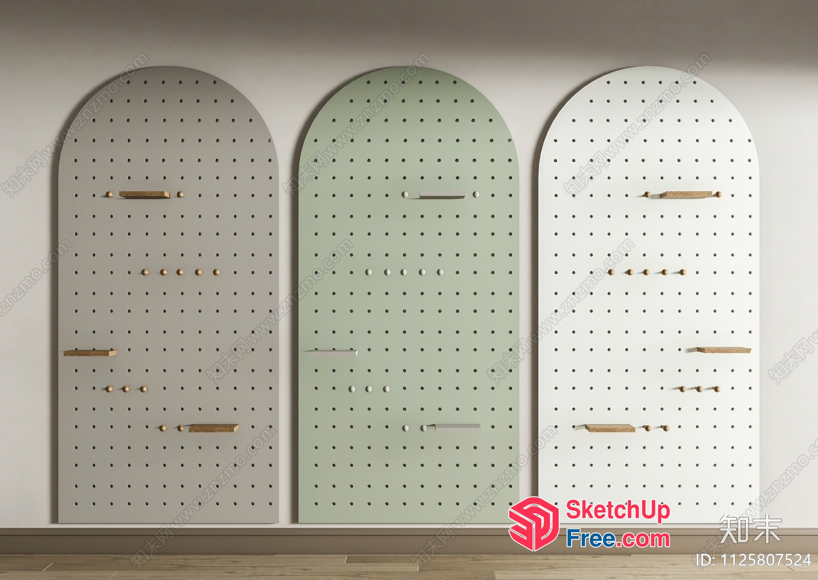 Three Tall Arched Pegboards 3D SketchUp File